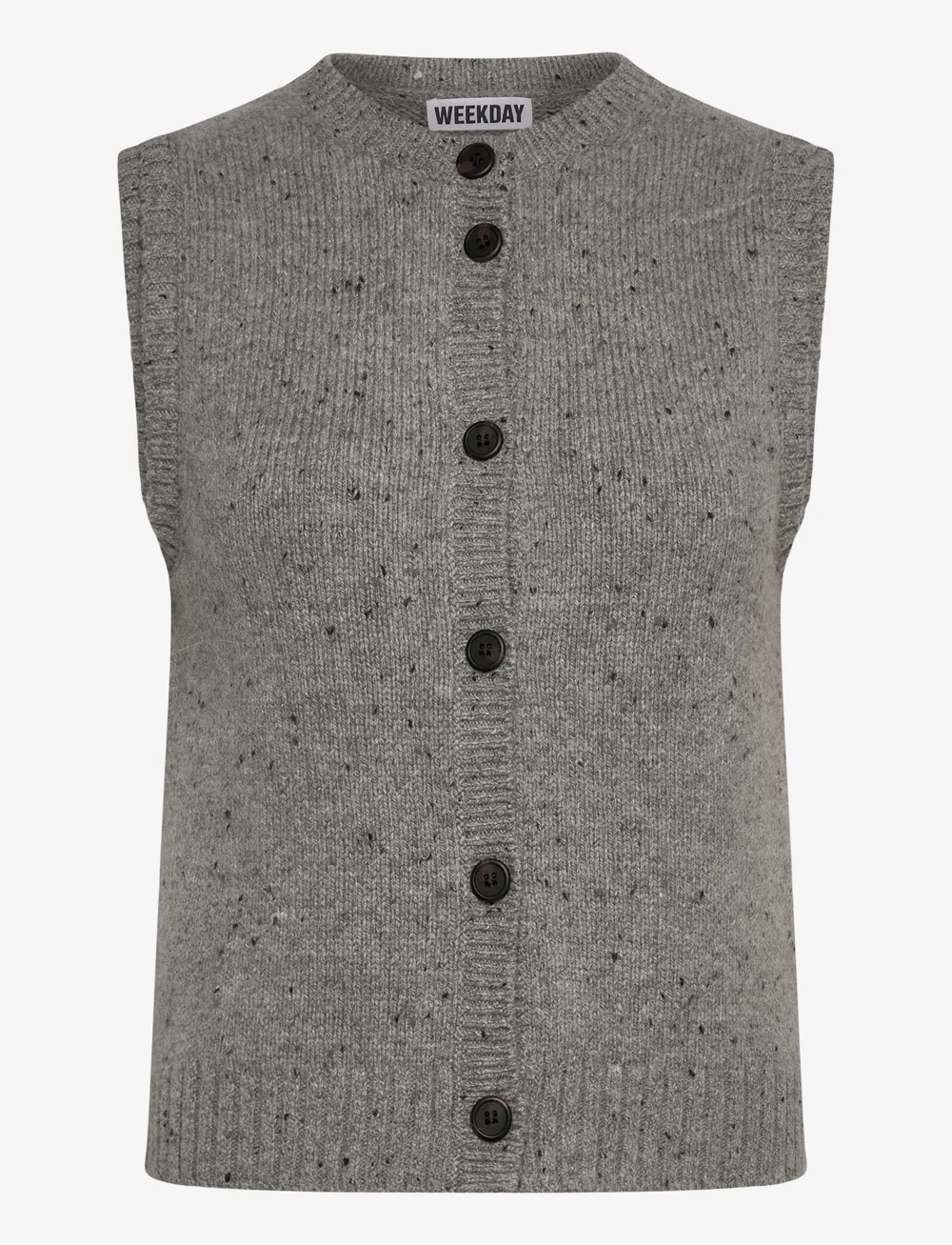 Weekday - Knitted Buttoned Wool Blend Vest - knitted vests - grey melange - 0