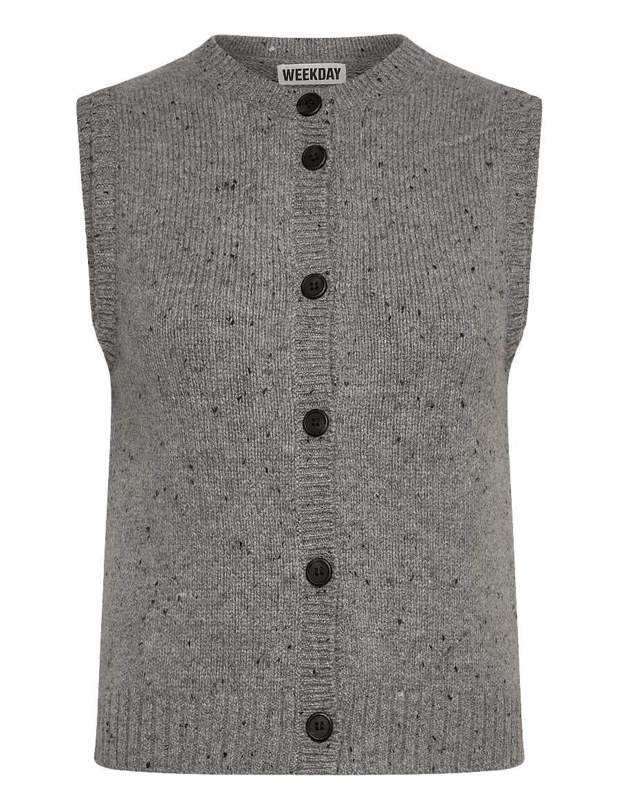 Weekday - Knitted Buttoned Wool Blend Vest - strikveste - grey melange - 0