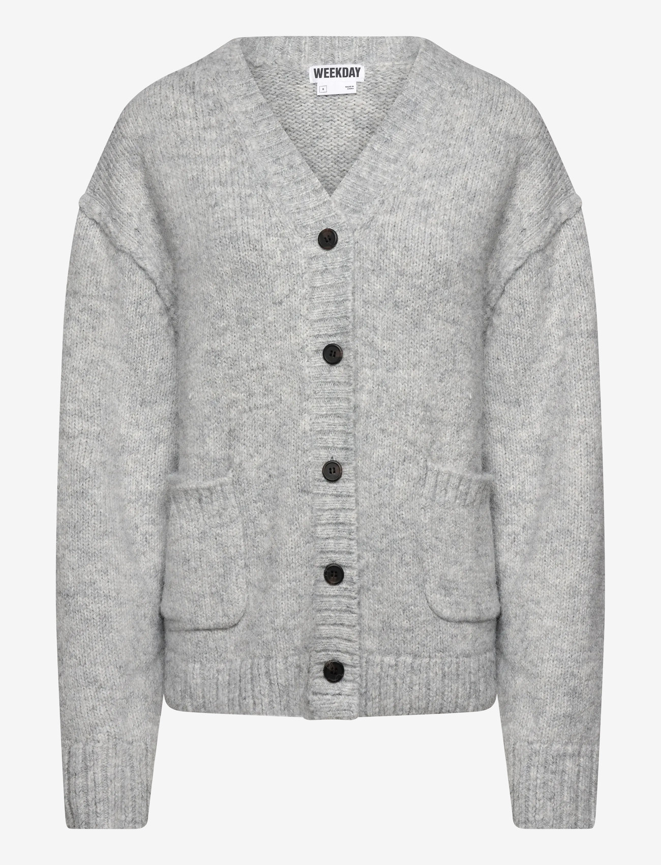 Weekday - Loose Fit Knitted V-neck Cardigan - cardigans - grey melange - 0