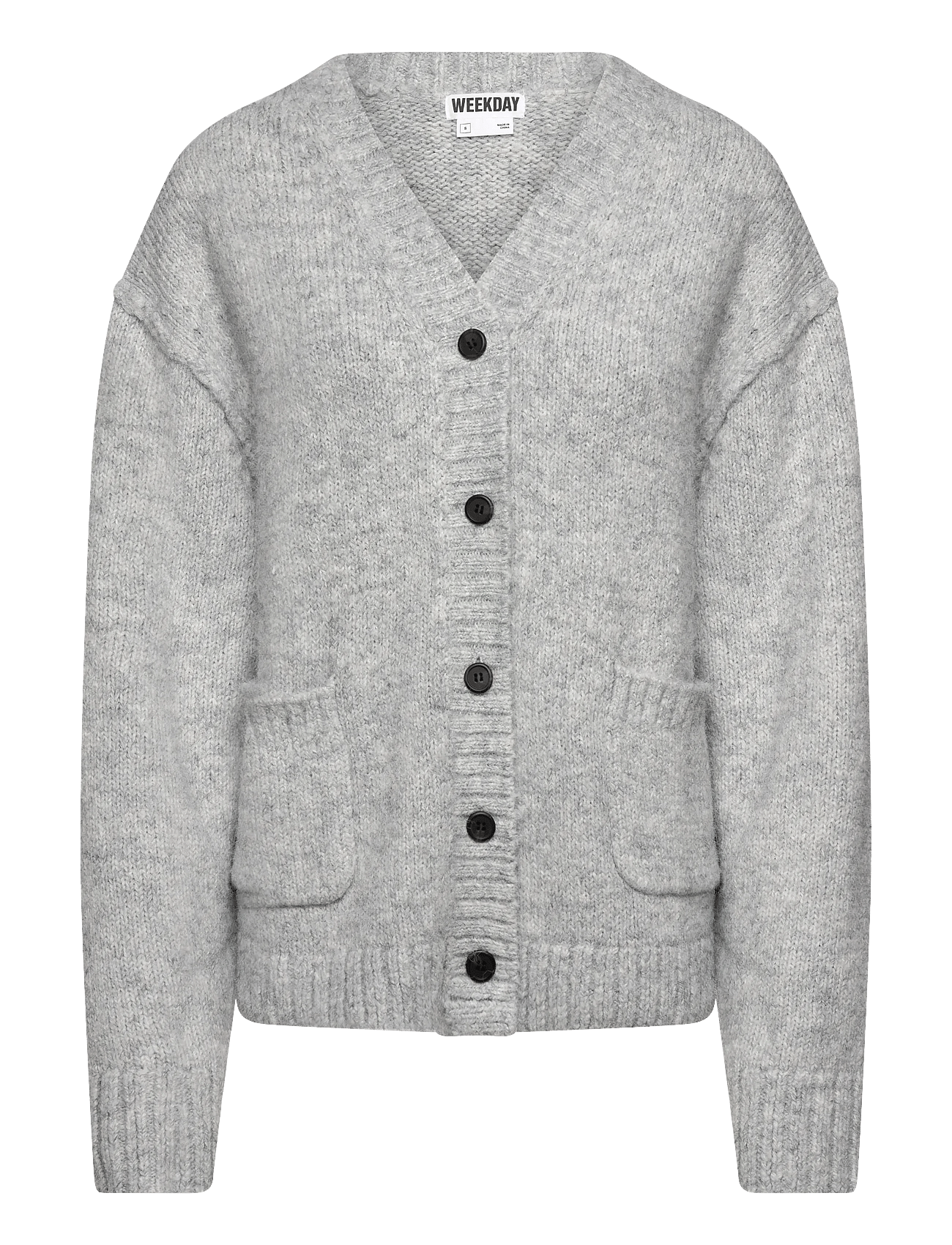 Loose Fit Knitted V-neck Cardigan - GREY MELANGE