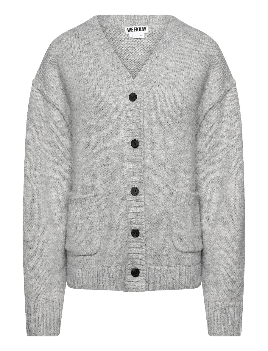 Weekday - Loose Fit Knitted V-neck Cardigan - koftor - grey melange - 0