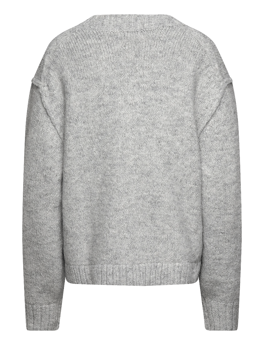 Weekday - Loose Fit Knitted V-neck Cardigan - koftor - grey melange - 1