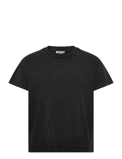Weekday Cap-Sleeved Boxy Cotton T-shirt - Kortærmede T-shirts - BLACK / black