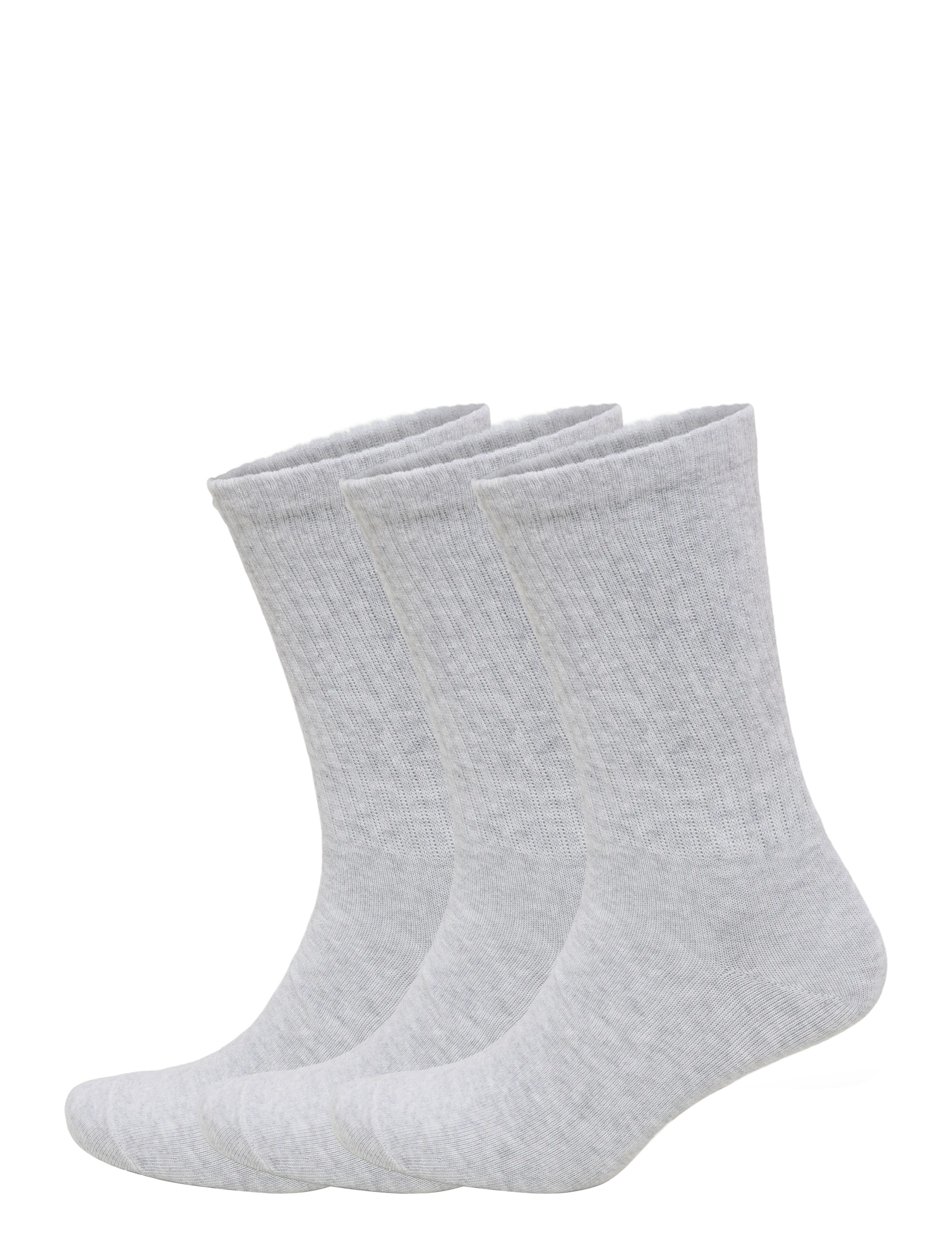 Weekday 3-pack Ribbed Sporty Crew Socks - Noor - GREY MELANGE DUSTY L / grey