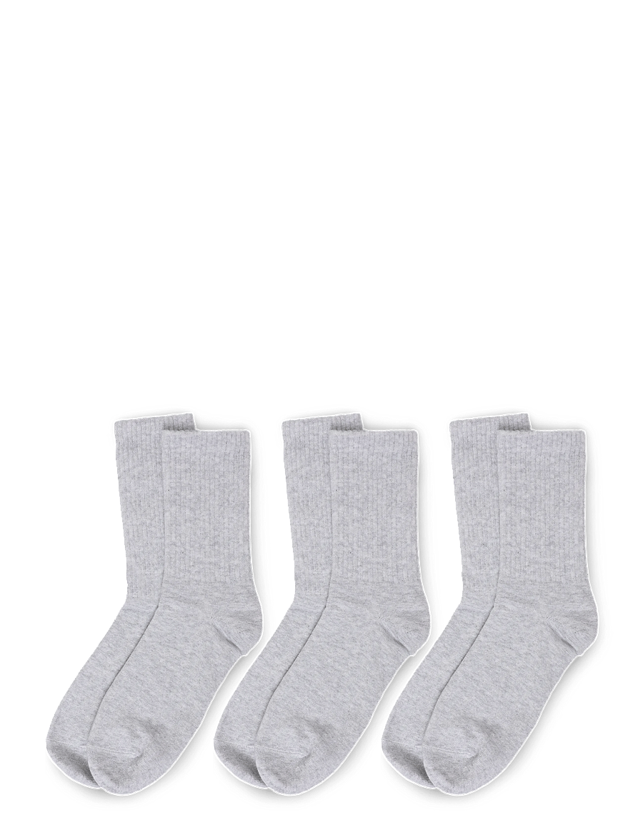 Weekday - 3-pack Ribbed Sporty Crew Socks - klassikalised sokid - grey melange dusty l - 1