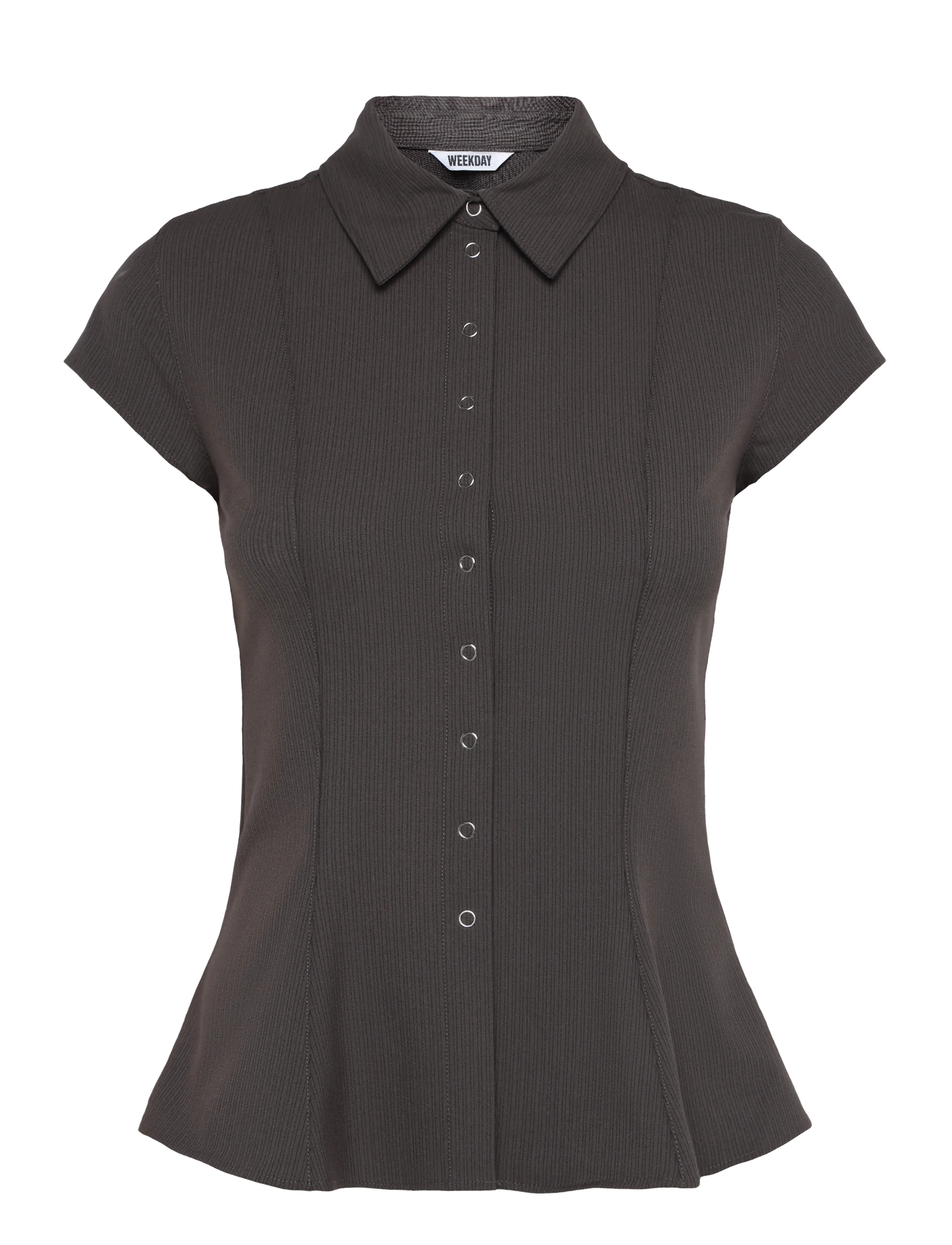 Weekday Slim Fit Short-Sleeved Crepe Shirt - Weekday - DARK MOLE PINSTRIPE / grey