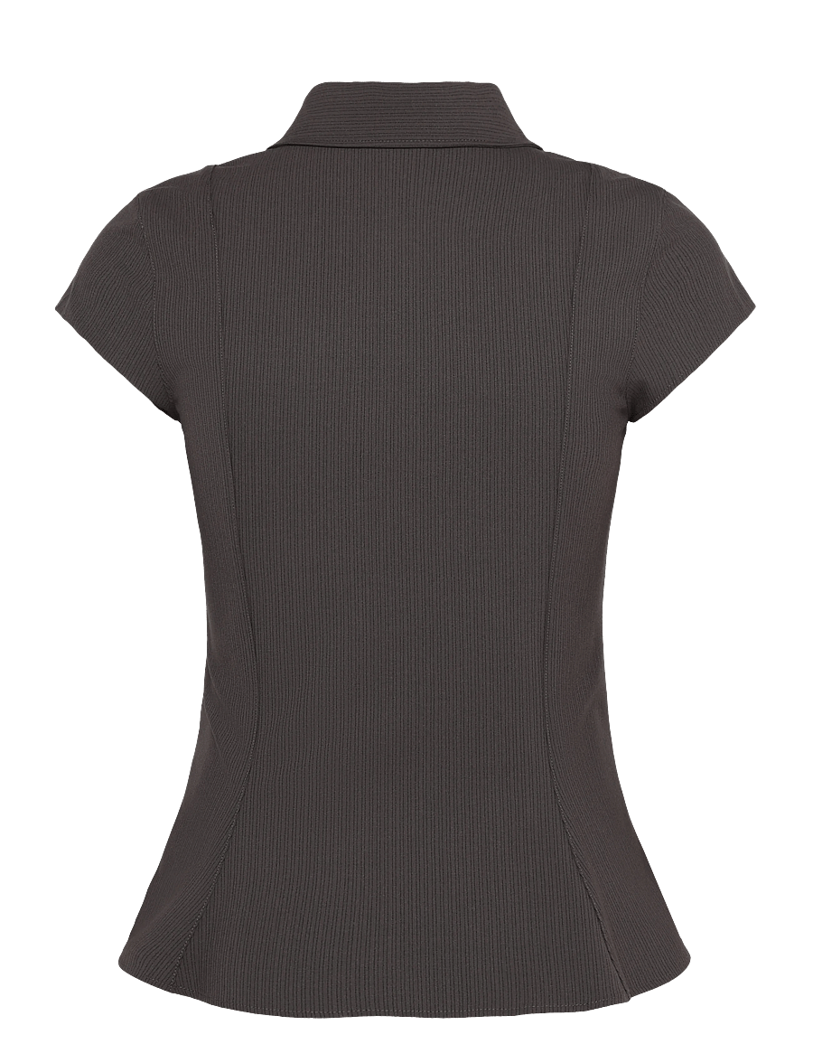 Weekday - Slim Fit Short-Sleeved Crepe Shirt - kortärmade skjortor - dark mole pinstripe - 1