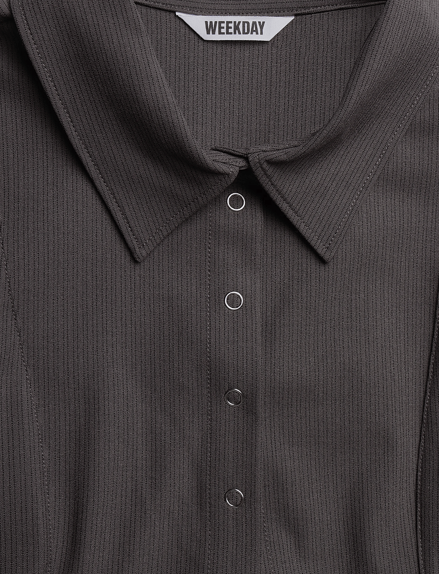 Weekday - Slim Fit Short-Sleeved Crepe Shirt - kortärmade skjortor - dark mole pinstripe - 2
