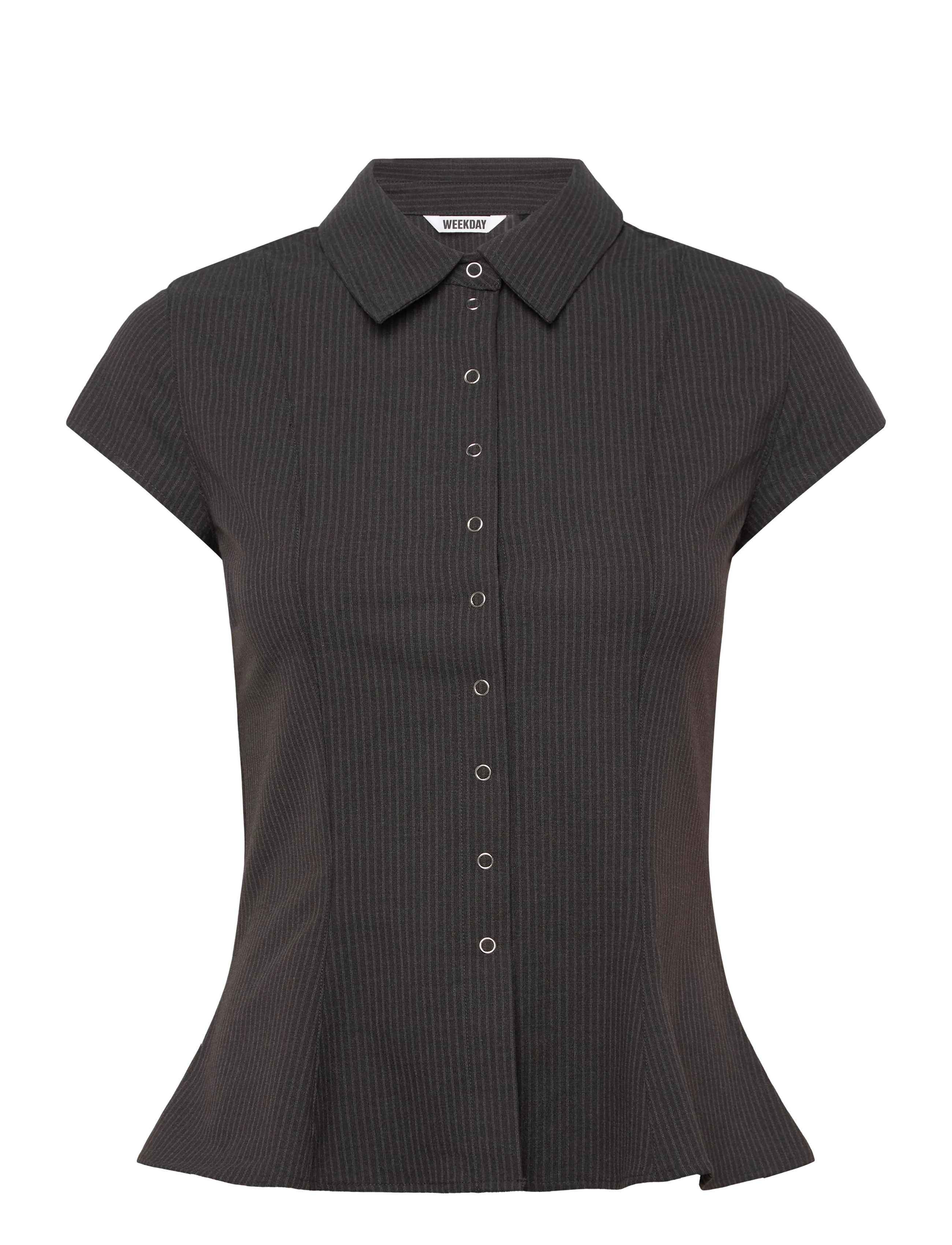 Weekday Slim Fit Short-Sleeved Crepe Shirt, 36, Grey, Skjorter > Kortærmede, Dame