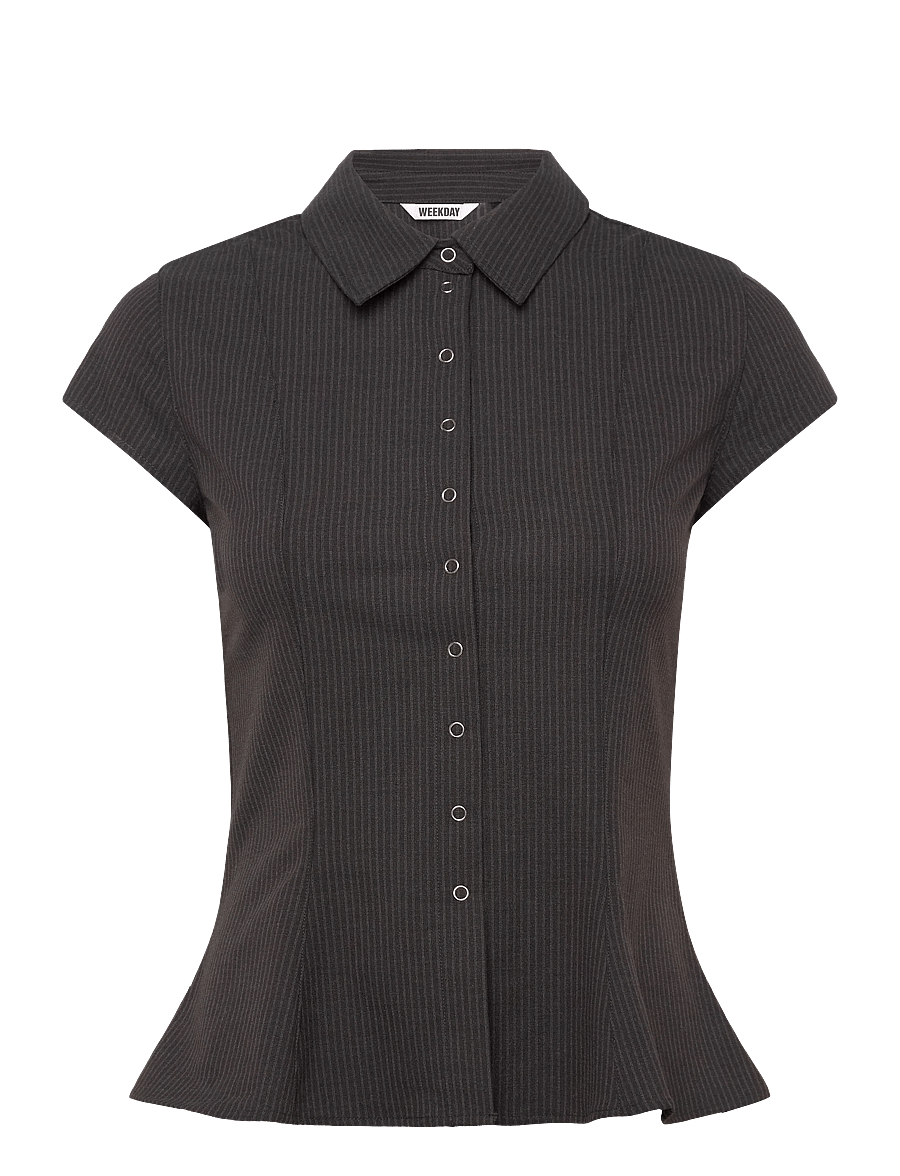 Weekday - Slim Fit Short-Sleeved Crepe Shirt - kortærmede skjorter - grey melange dark - 0