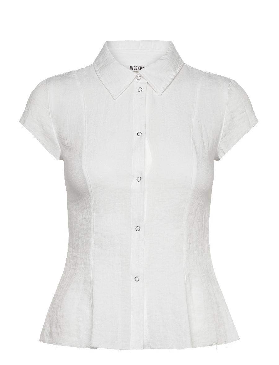 Weekday - Slim Fit Short-Sleeved Crepe Shirt - kortærmede skjorter - white - 0