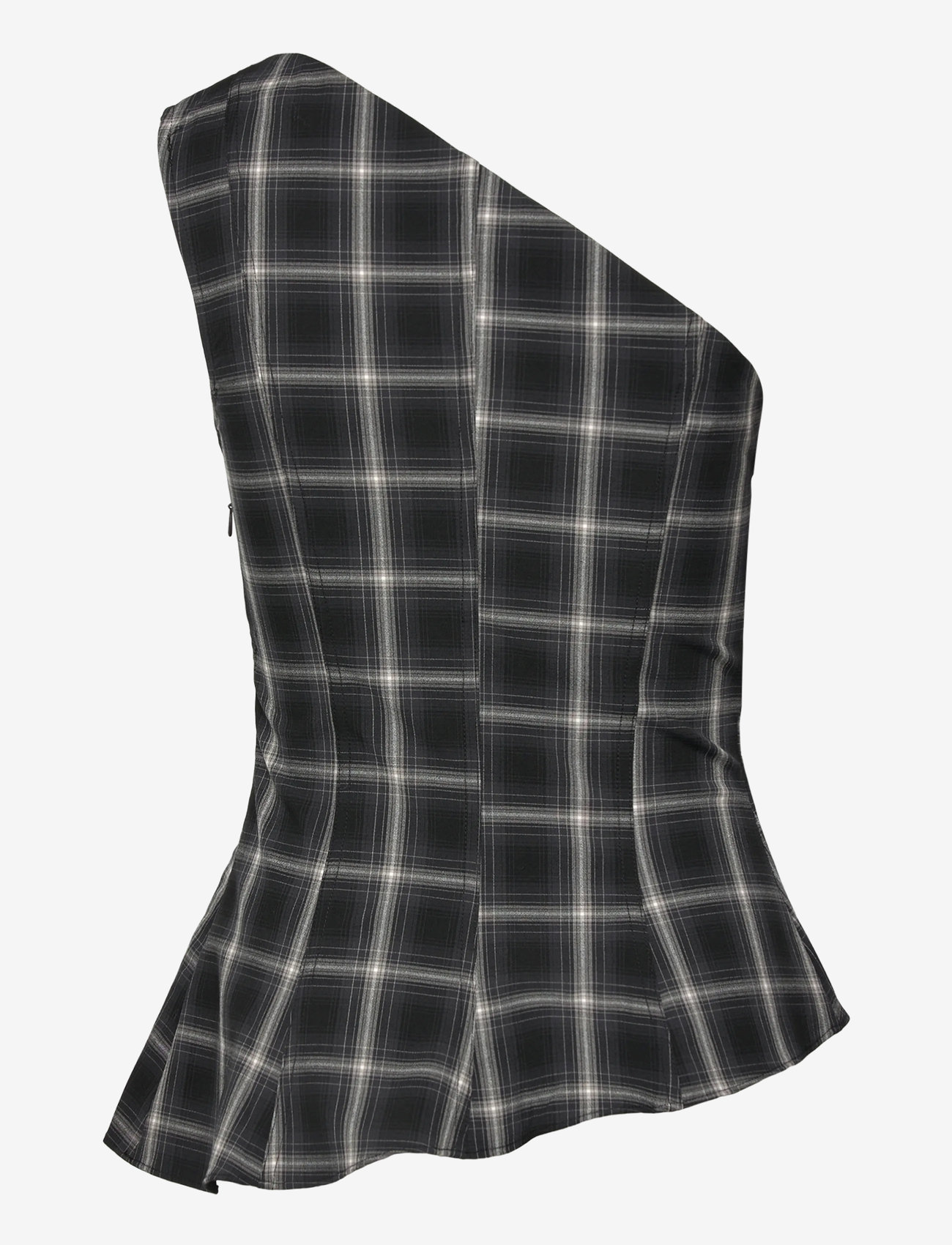 Weekday - Asymmetric One-Shoulder Fitted Top - linnen - black check - 1