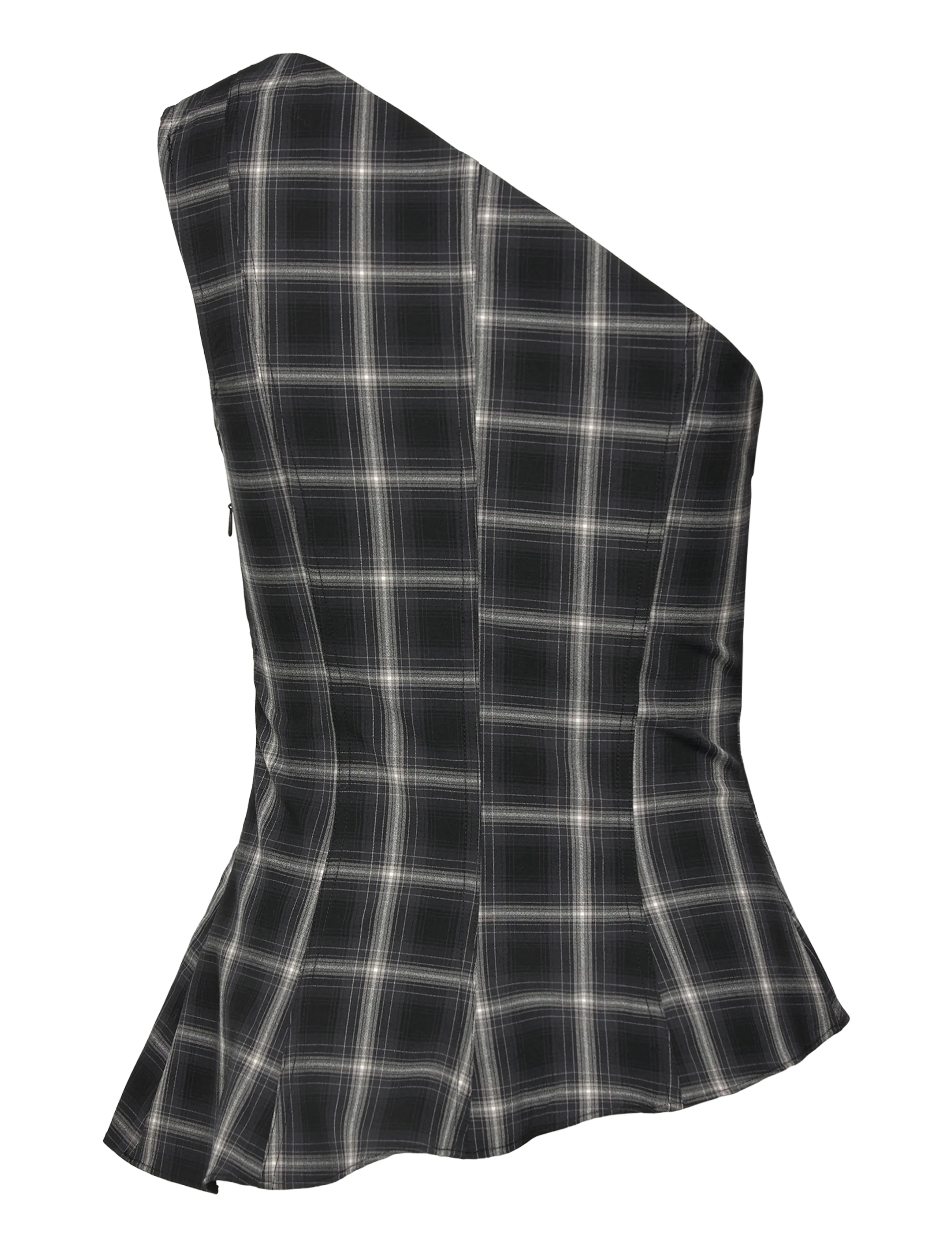 Weekday - Asymmetric One-Shoulder Fitted Top - topid ja varrukateta alussärgid - black check - 1