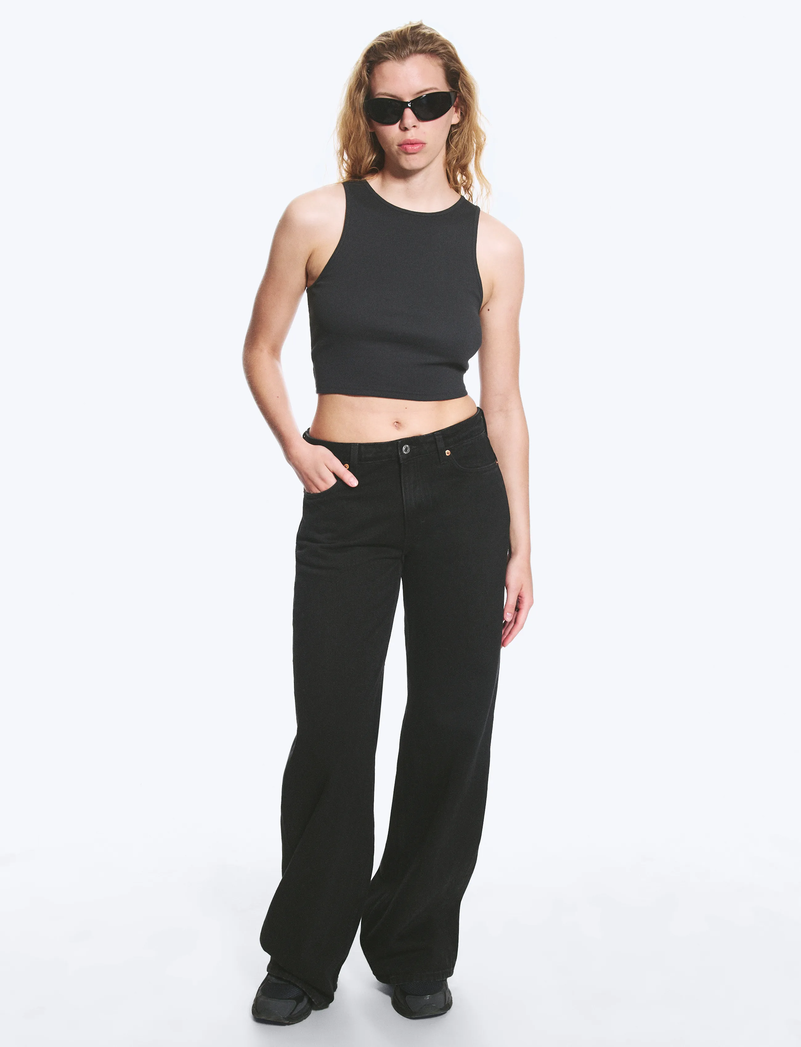 Weekday Paz Mid Rise Wide Jeans - Weekday - TUNED BLACK / black