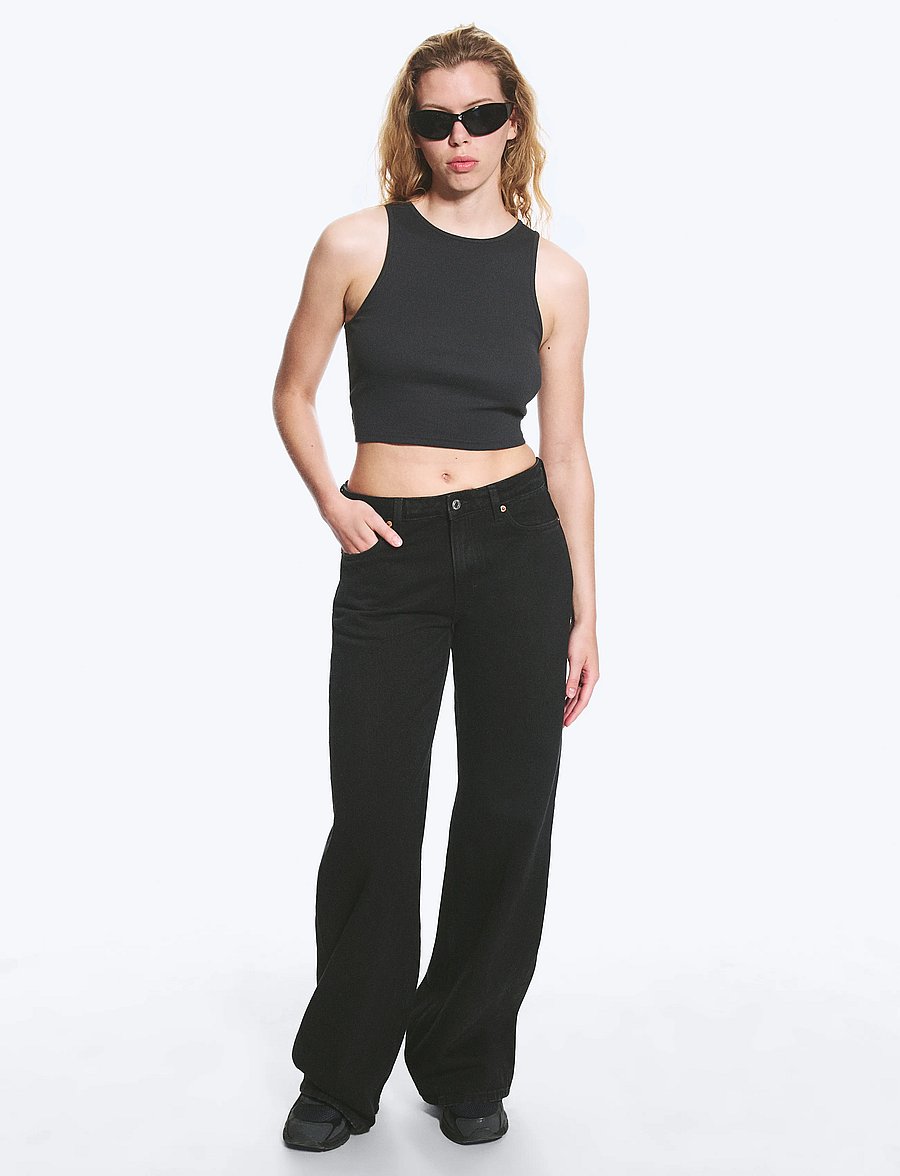 Weekday - Paz Mid Rise Wide Jeans - vida jeans - tuned black - 0