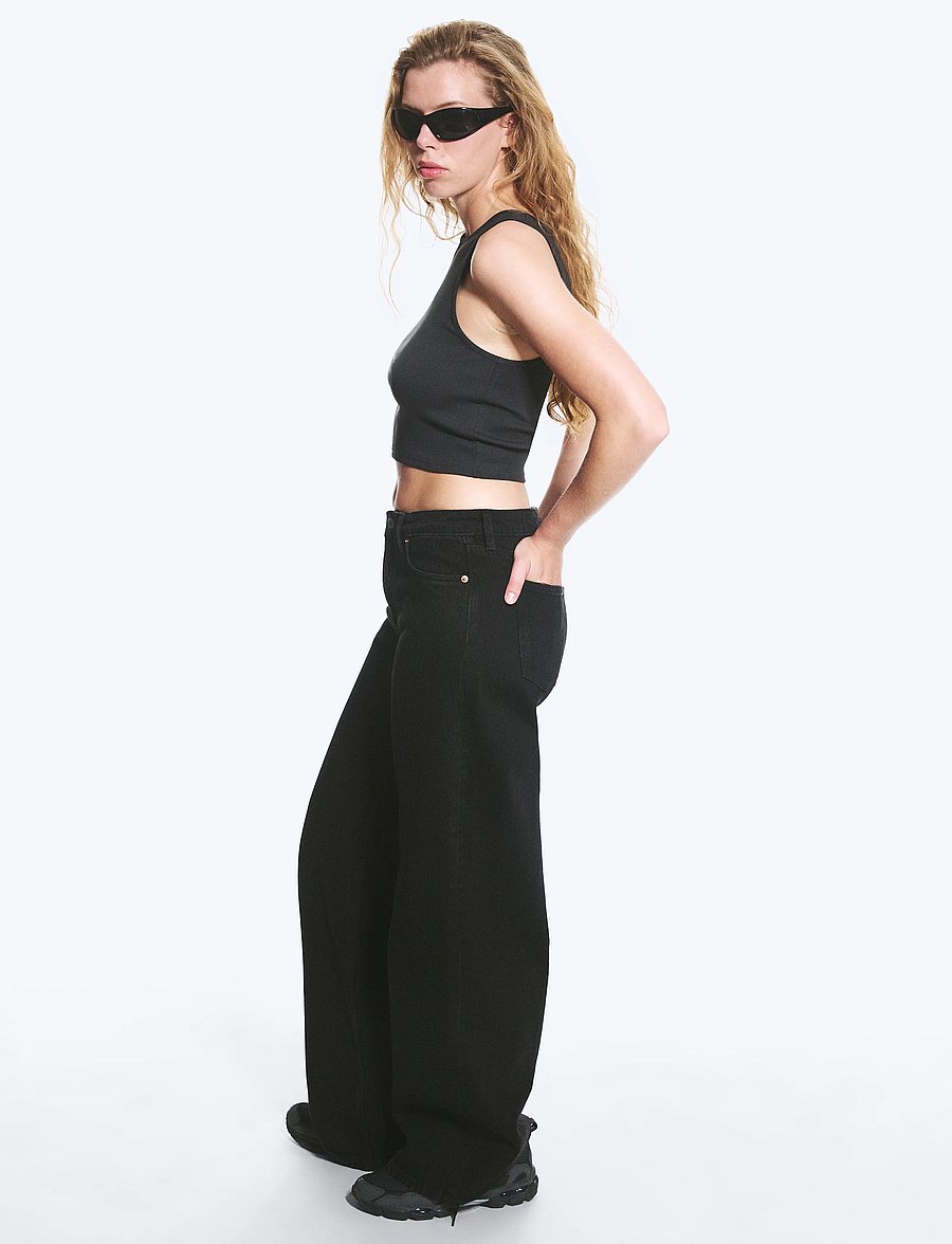 Weekday - Paz Mid Rise Wide Jeans - vida jeans - tuned black - 4