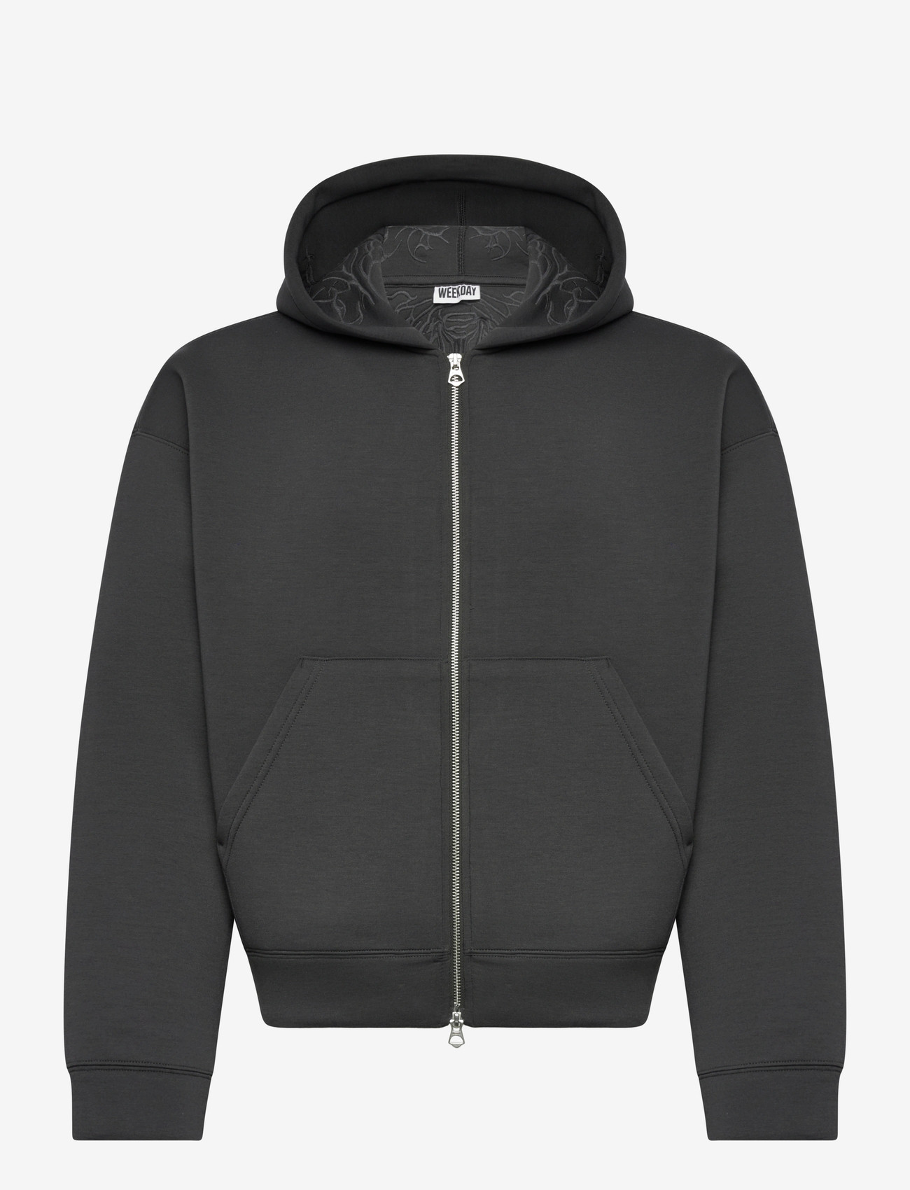 Weekday - Simon Graphic Scuba Zip Hoodie - hættetrøjer - dark grey graphic - 0