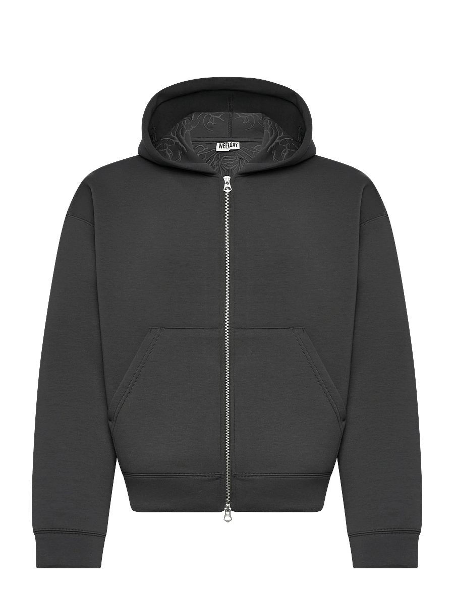 Weekday - Simon Graphic Scuba Zip Hoodie - hoodies - dark grey graphic - 0