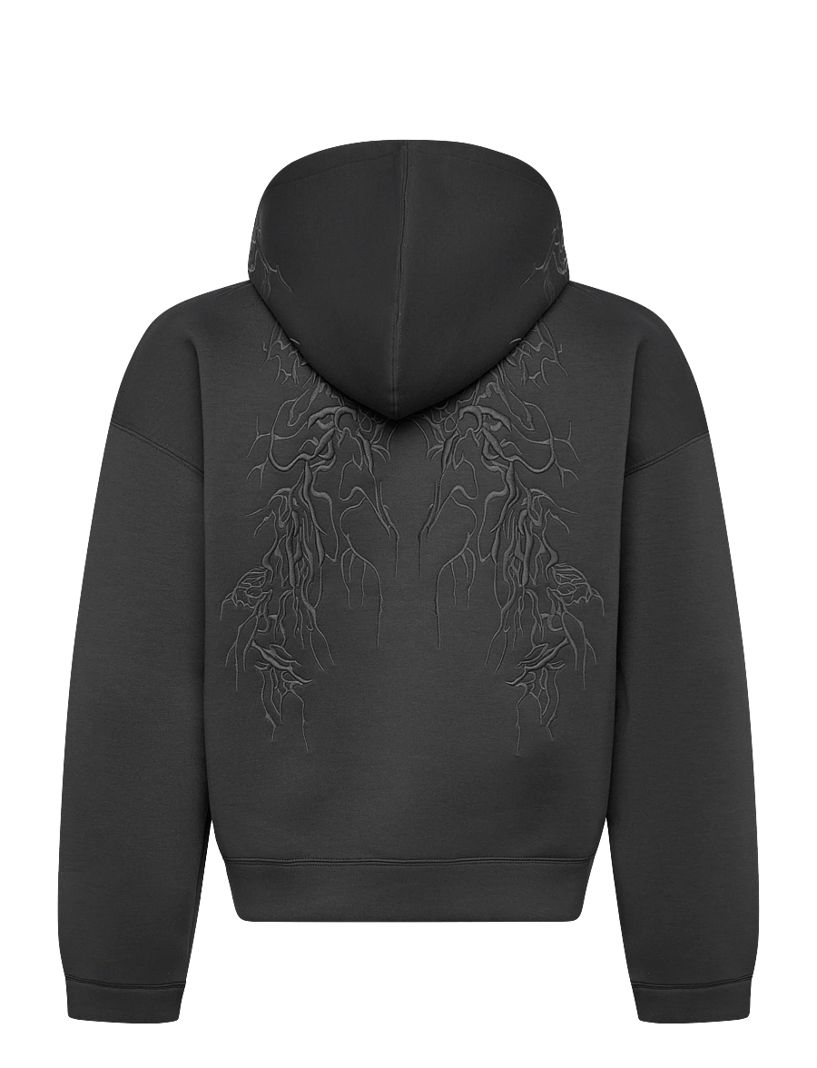 Weekday - Simon Graphic Scuba Zip Hoodie - hoodies - dark grey graphic - 1