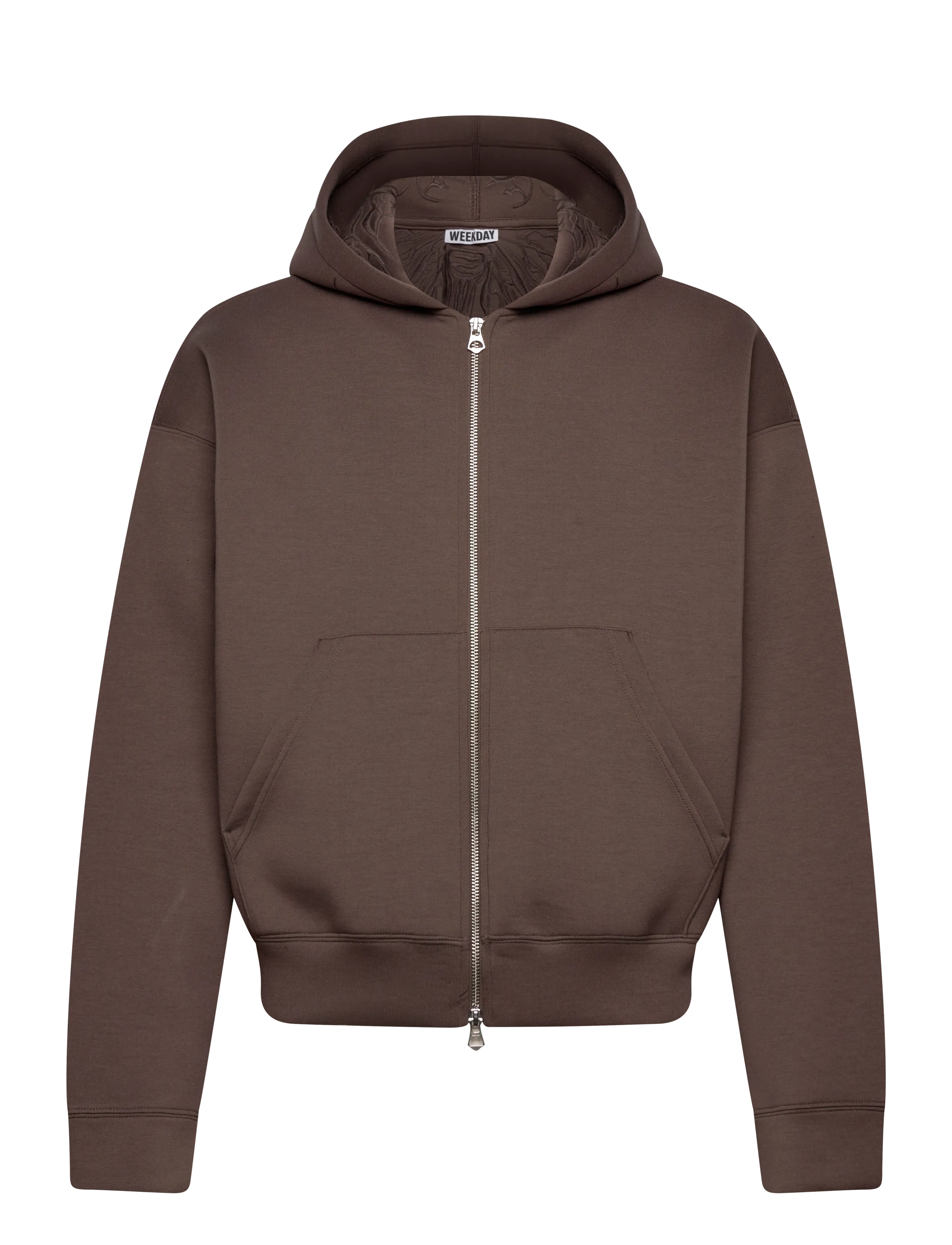 Weekday Simon Graphic Scuba Zip Hoodie - Kapuutsiga pusad - DARK MOLE EMBROIDERY / brown
