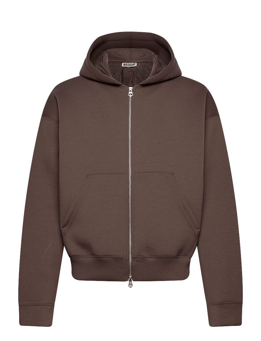 Weekday - Simon Graphic Scuba Zip Hoodie - kapuutsiga pusad - dark mole embroidery - 0