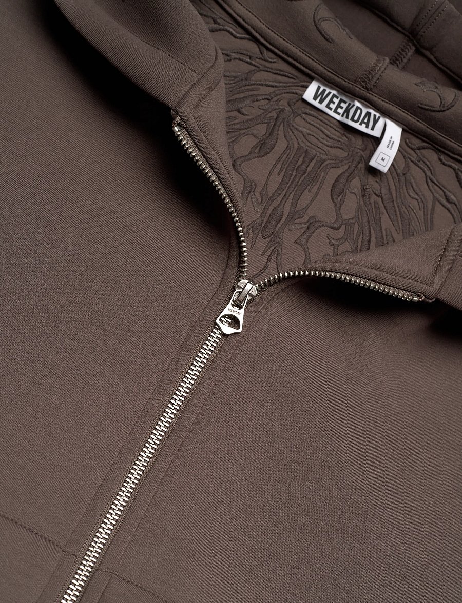 Weekday - Simon Graphic Scuba Zip Hoodie - kapuutsiga pusad - dark mole embroidery - 2
