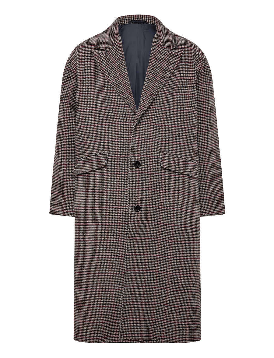 Weekday - Oversized Single-Breasted Wool Blend Coat - villased mantlid - brown check - 0