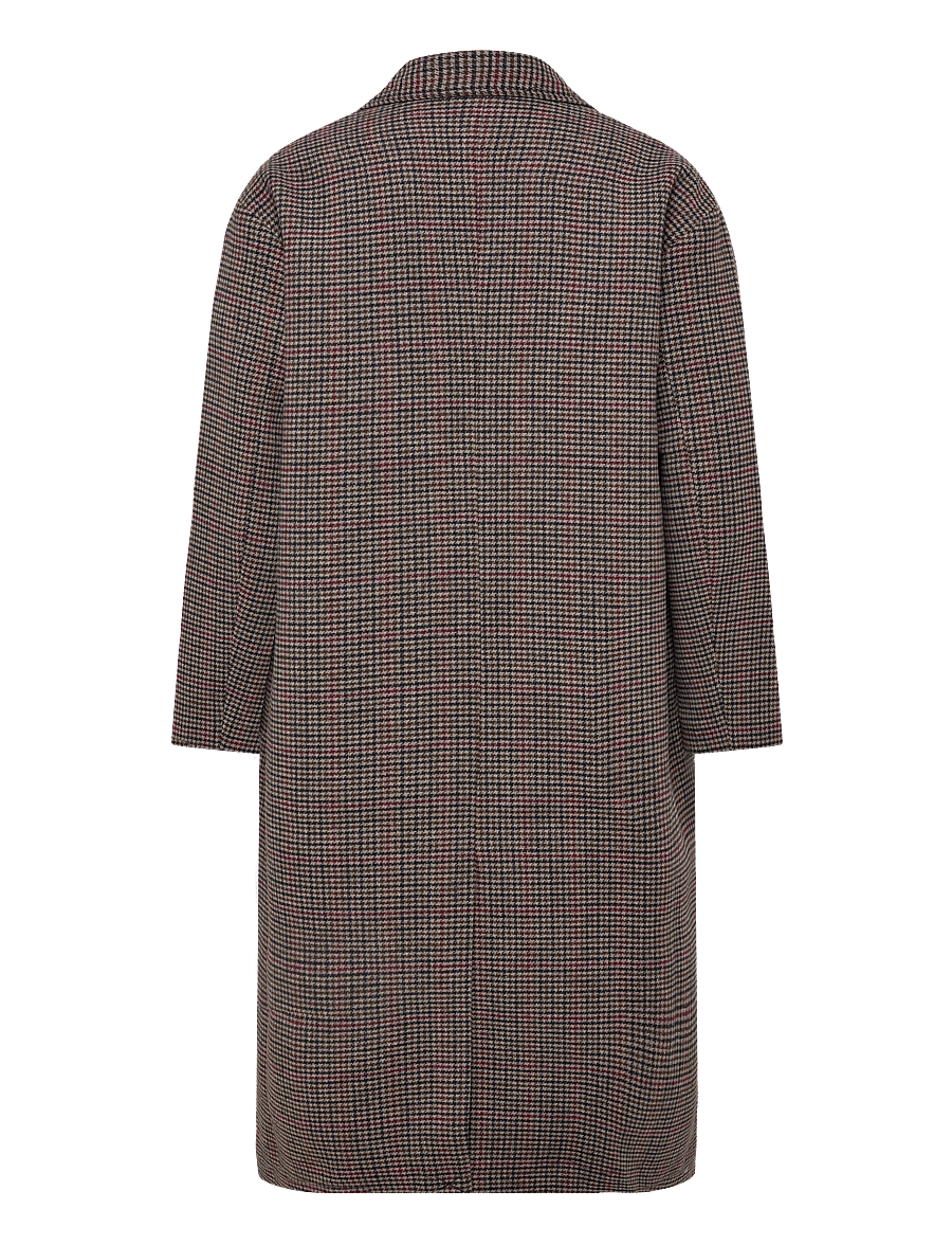 Weekday - Oversized Single-Breasted Wool Blend Coat - villased mantlid - brown check - 1