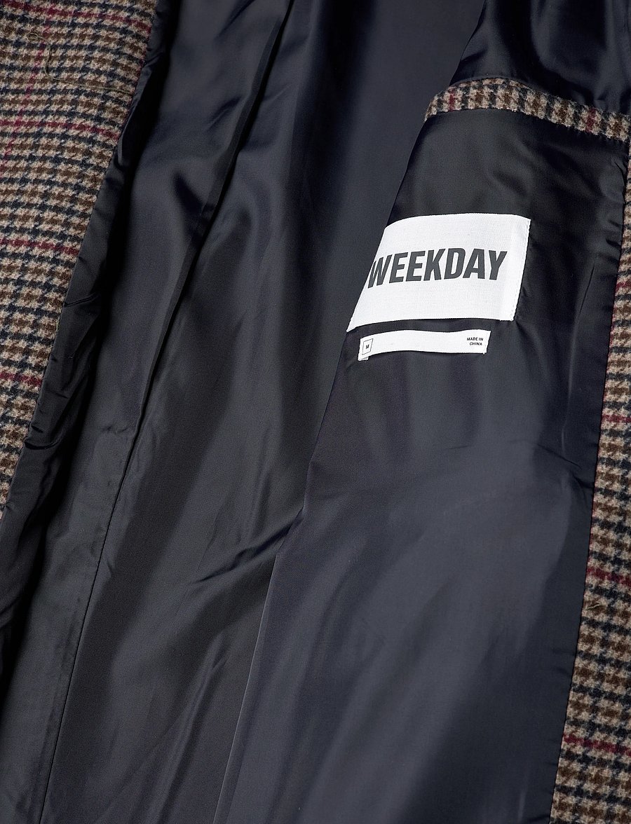 Weekday - Oversized Single-Breasted Wool Blend Coat - villased mantlid - brown check - 4
