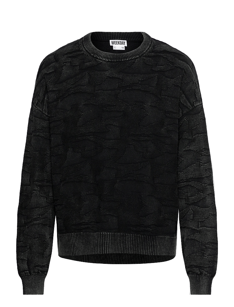 Weekday - Oversized Graphic Cotton Knit Sweater - rundhalsad - black structure - 0