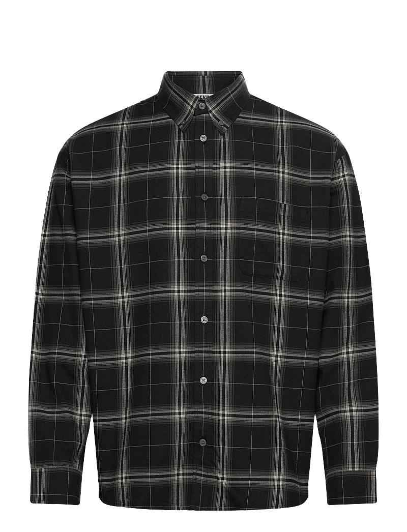 Weekday - Loose Fit Checked Flannel Shirt - flanellskjortor - black check - 0