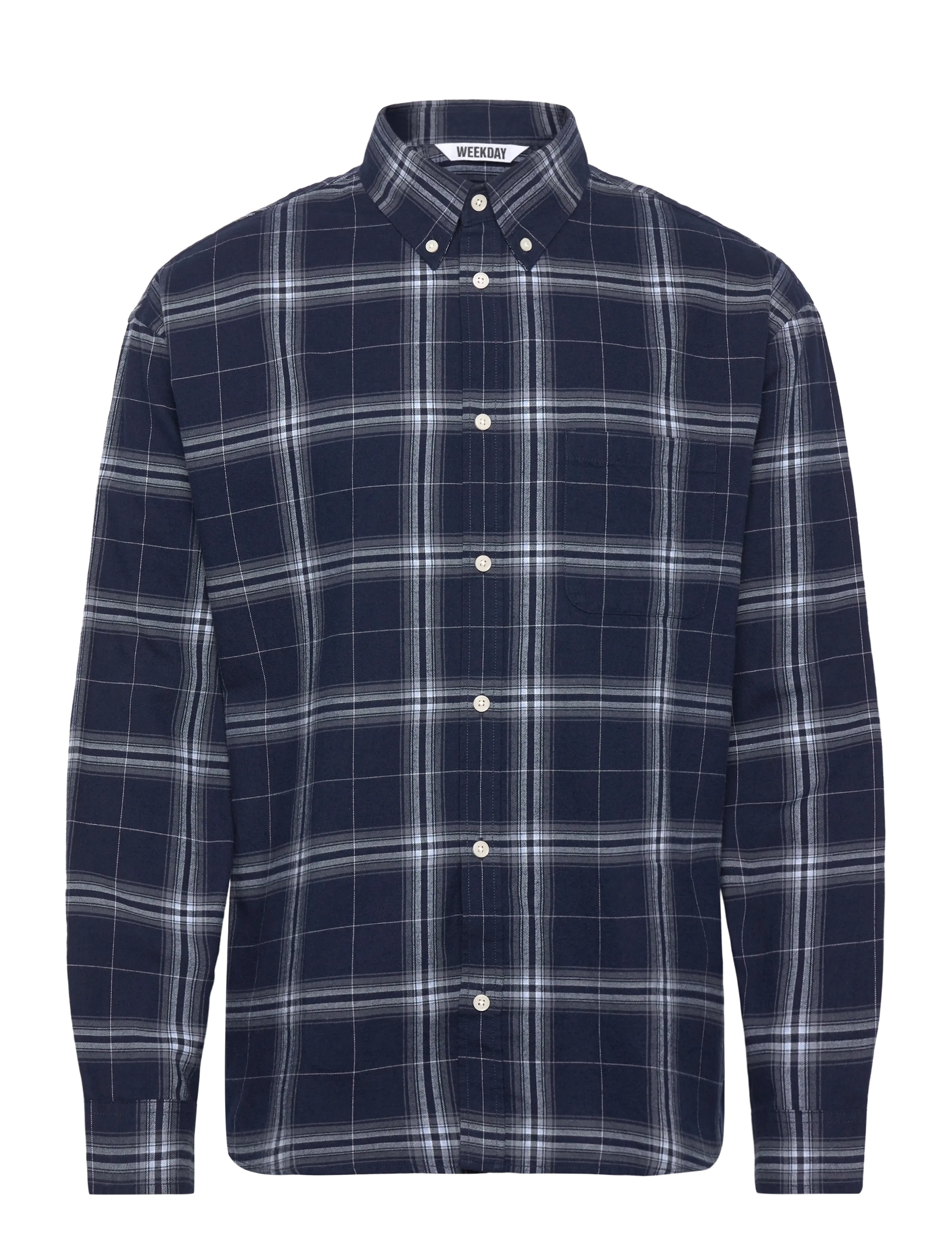 Weekday Loose Fit Checked Flannel Shirt, XS, Navy, Shirts > Checkered Shirt, Herre