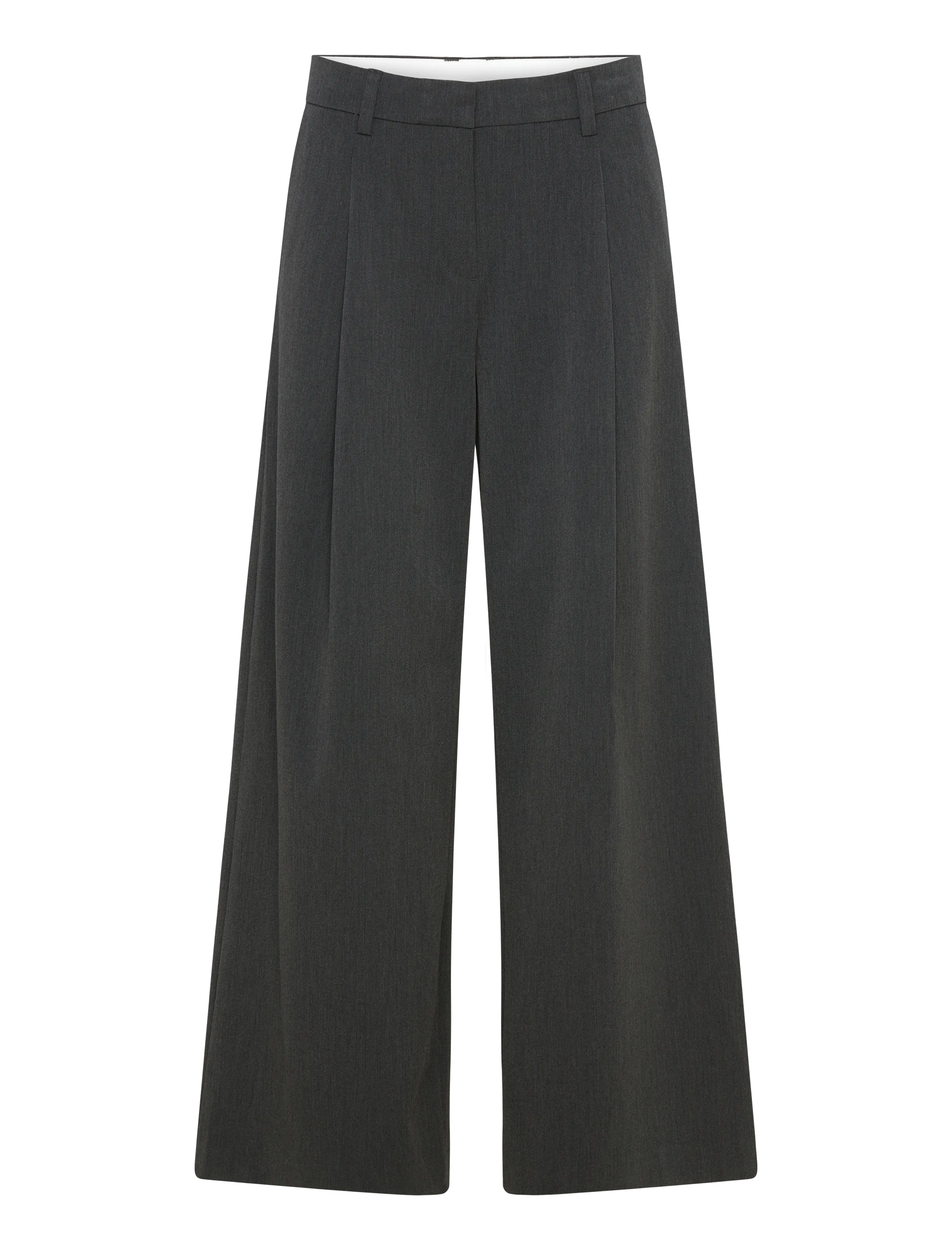 Low Rise Wide Leg Pleated Suiting Trousers - GREY MELANGE DARK