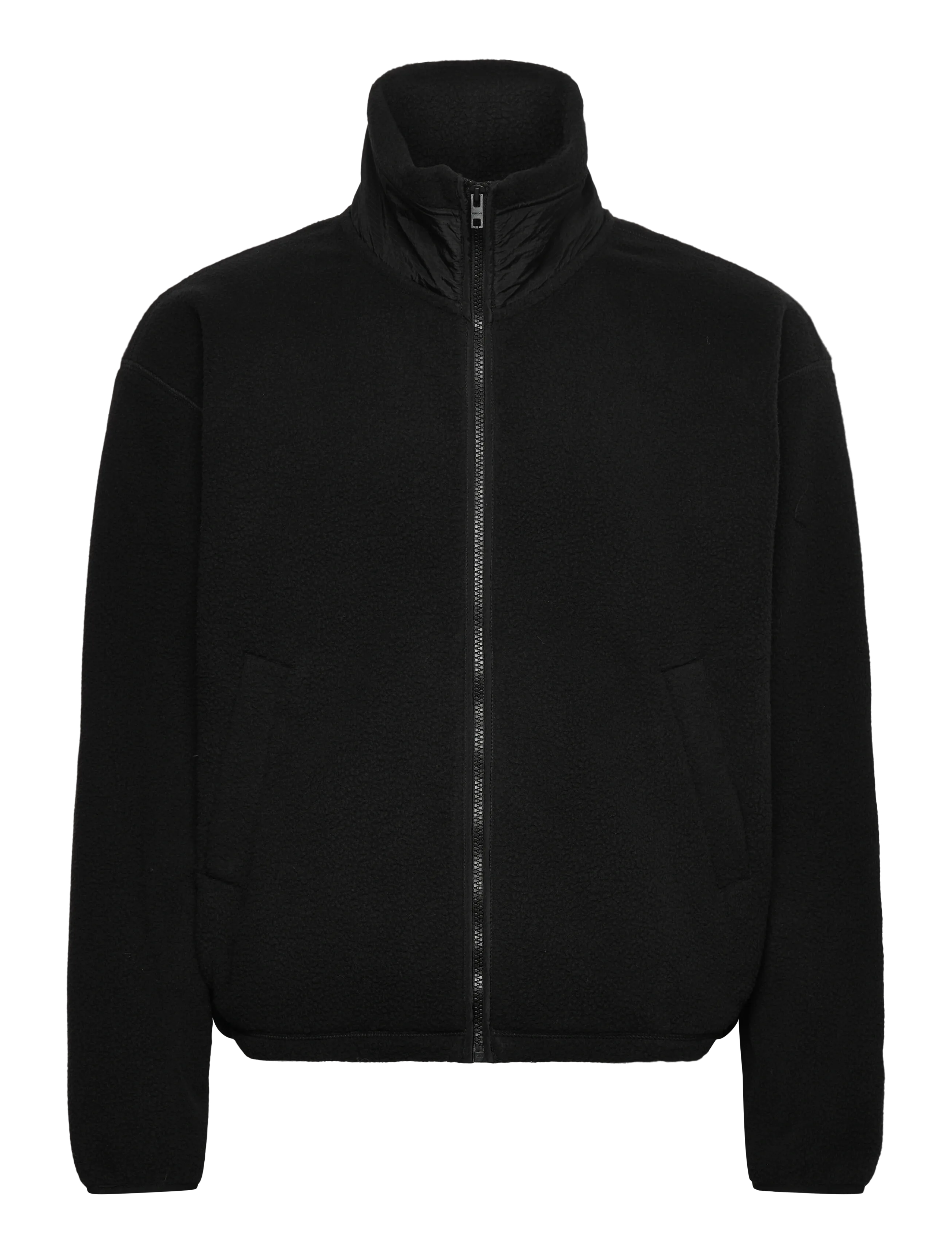 Loose Fit Zip Fleece Jacket - BLACK
