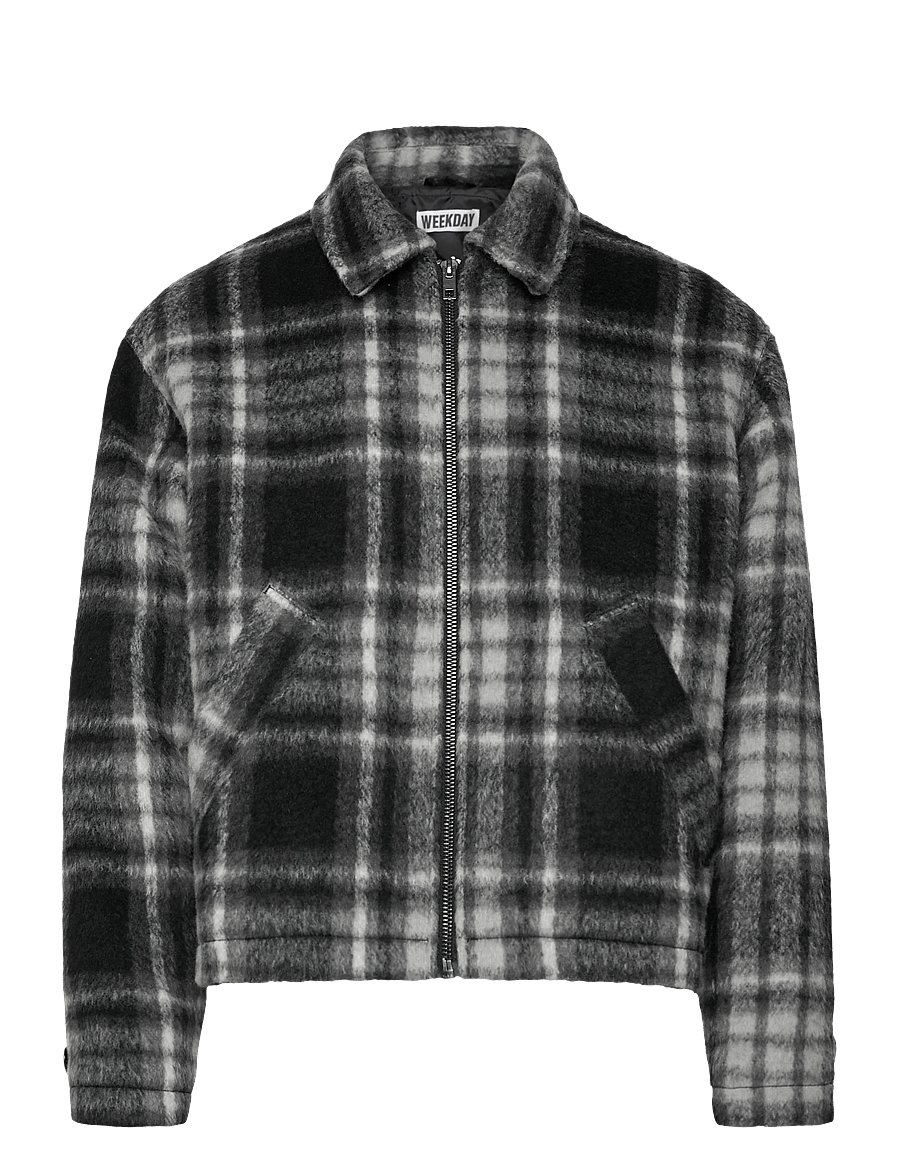 Weekday - Relaxed Wool-Blend Zip Jacket - jakker - black check - 0