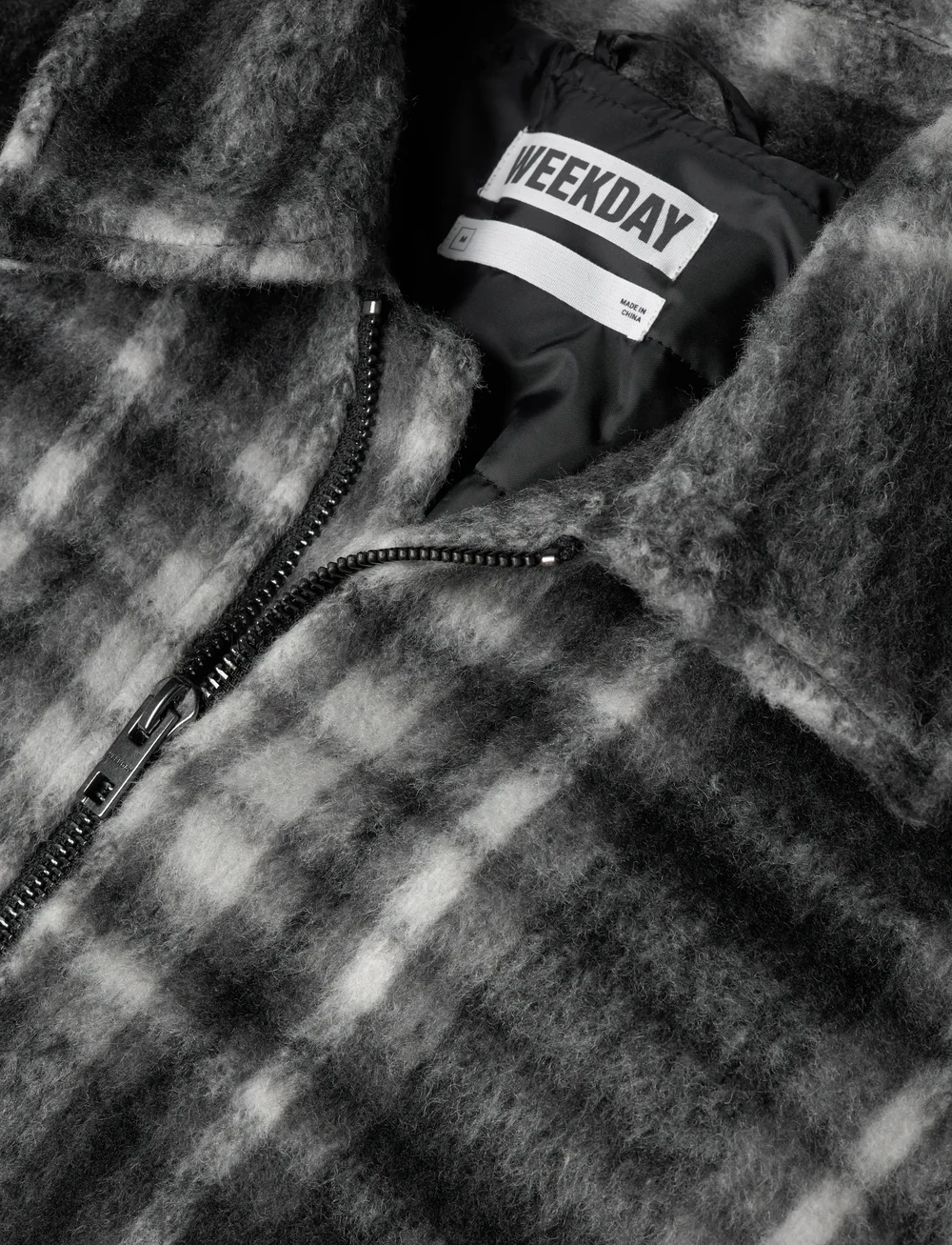 Weekday - Relaxed Wool-Blend Zip Jacket - talvejoped - black check - 2