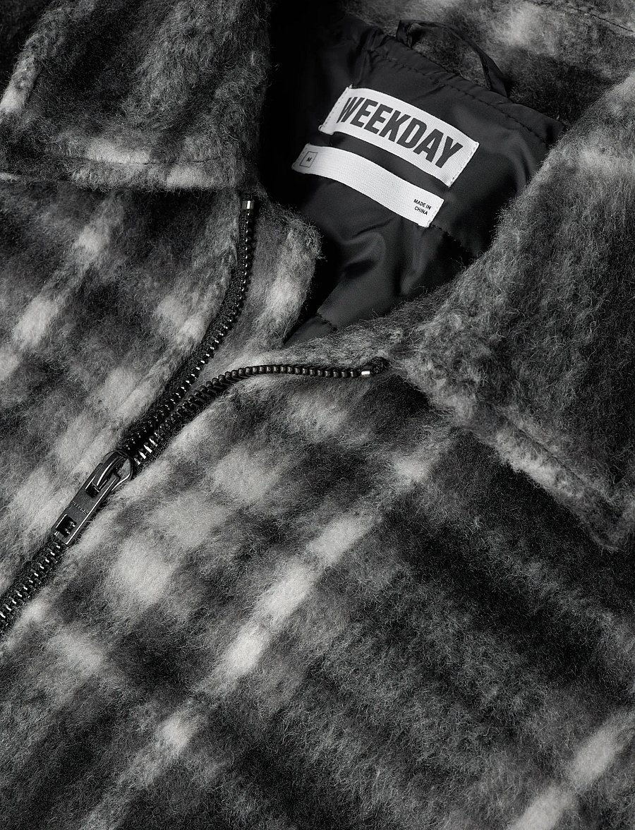 Weekday - Relaxed Wool-Blend Zip Jacket - jakker - black check - 2