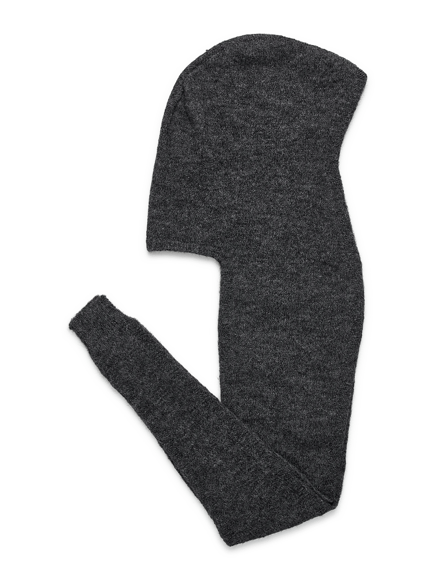 Weekday - Knitted Tie Hood Scarf - kaulahuivit - dark grey melange - 0