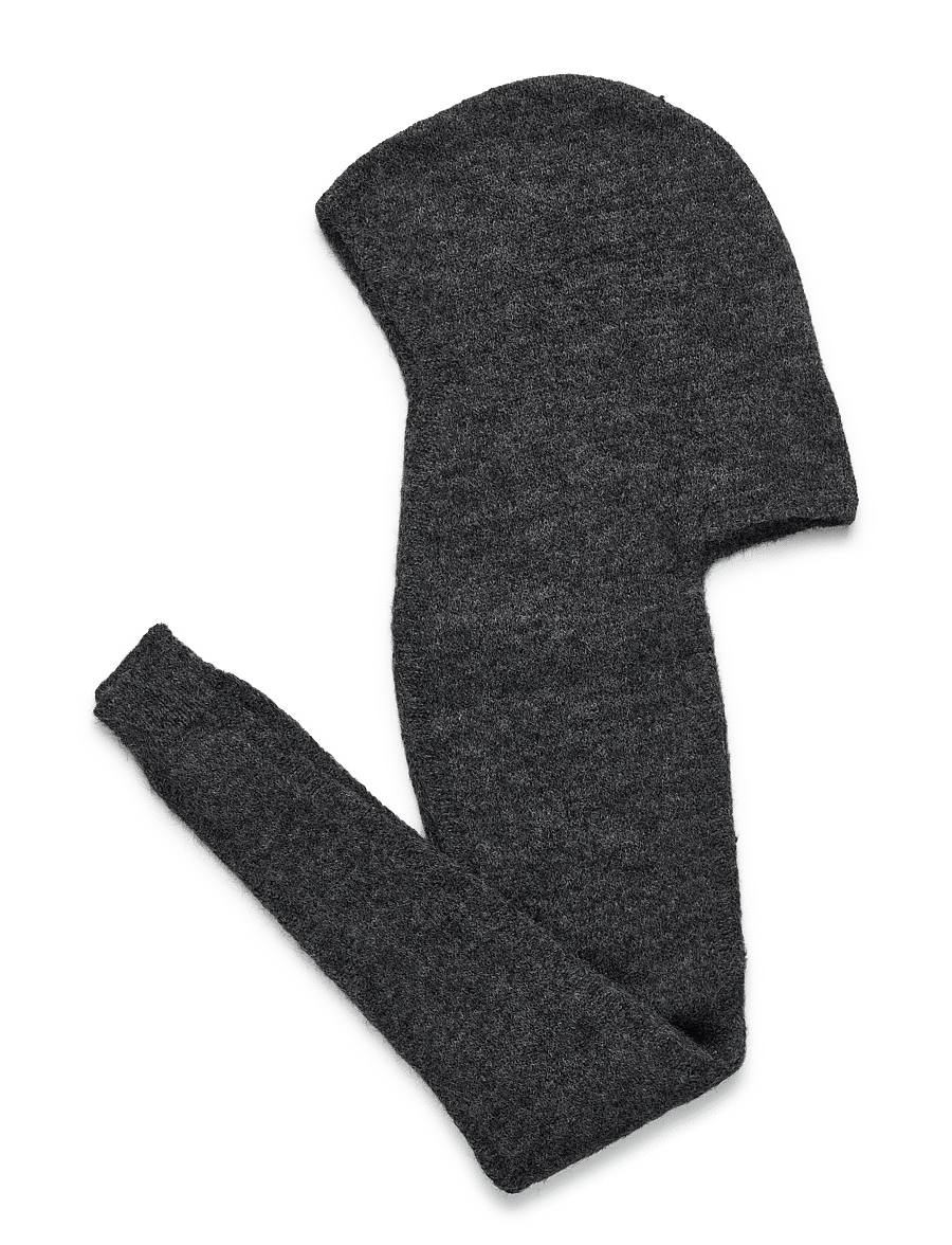 Weekday - Knitted Tie Hood Scarf - kaulahuivit - dark grey melange - 1