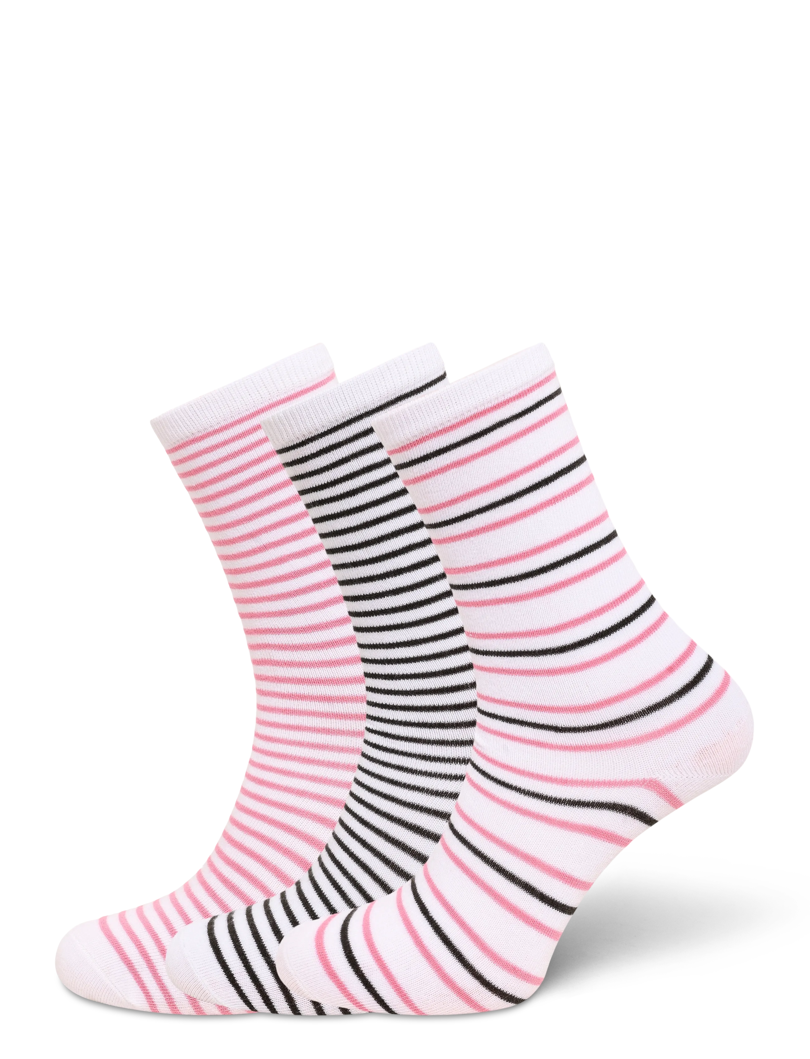 Weekday 3-pack Striped Crew Socks - Unterwäsche - PINK MEDIUM / pink/rose