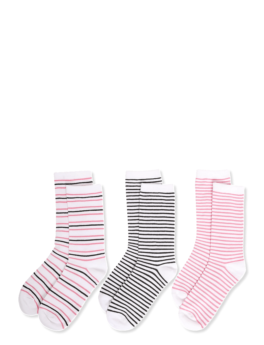 Weekday - 3-pack Striped Crew Socks - klassikalised sokid - pink medium - 1