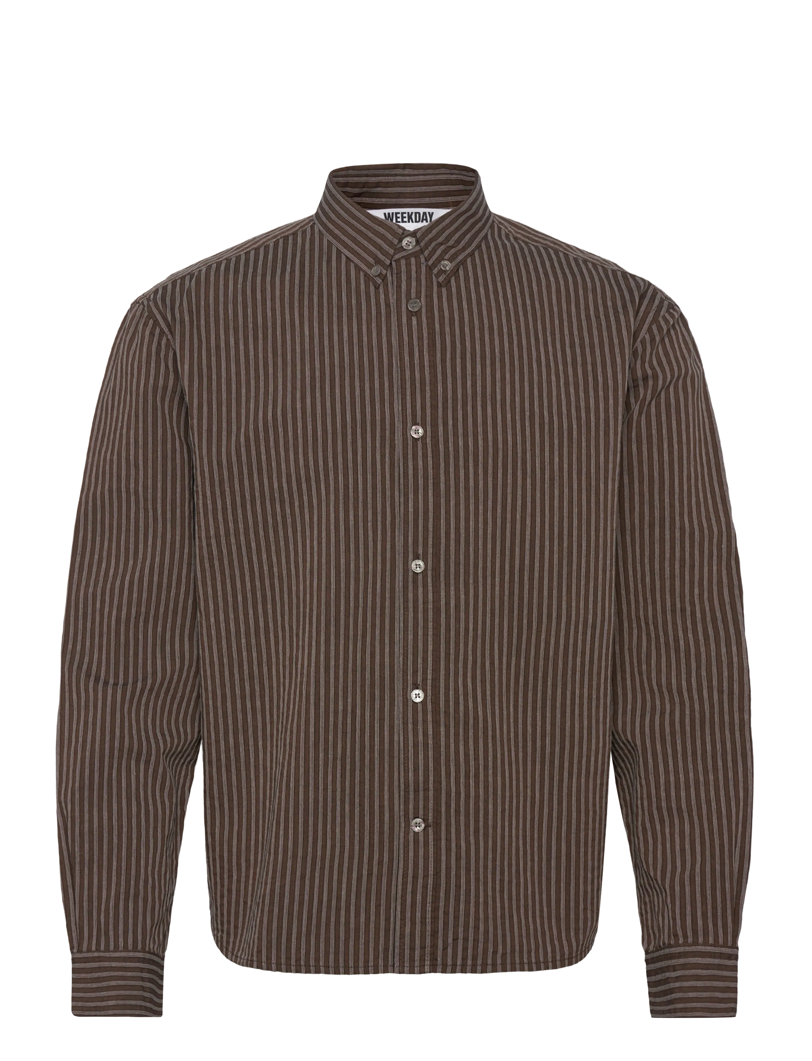Weekday Relaxed Striped Button-Down Shirt, S, Shirts, Braun - Männerswear