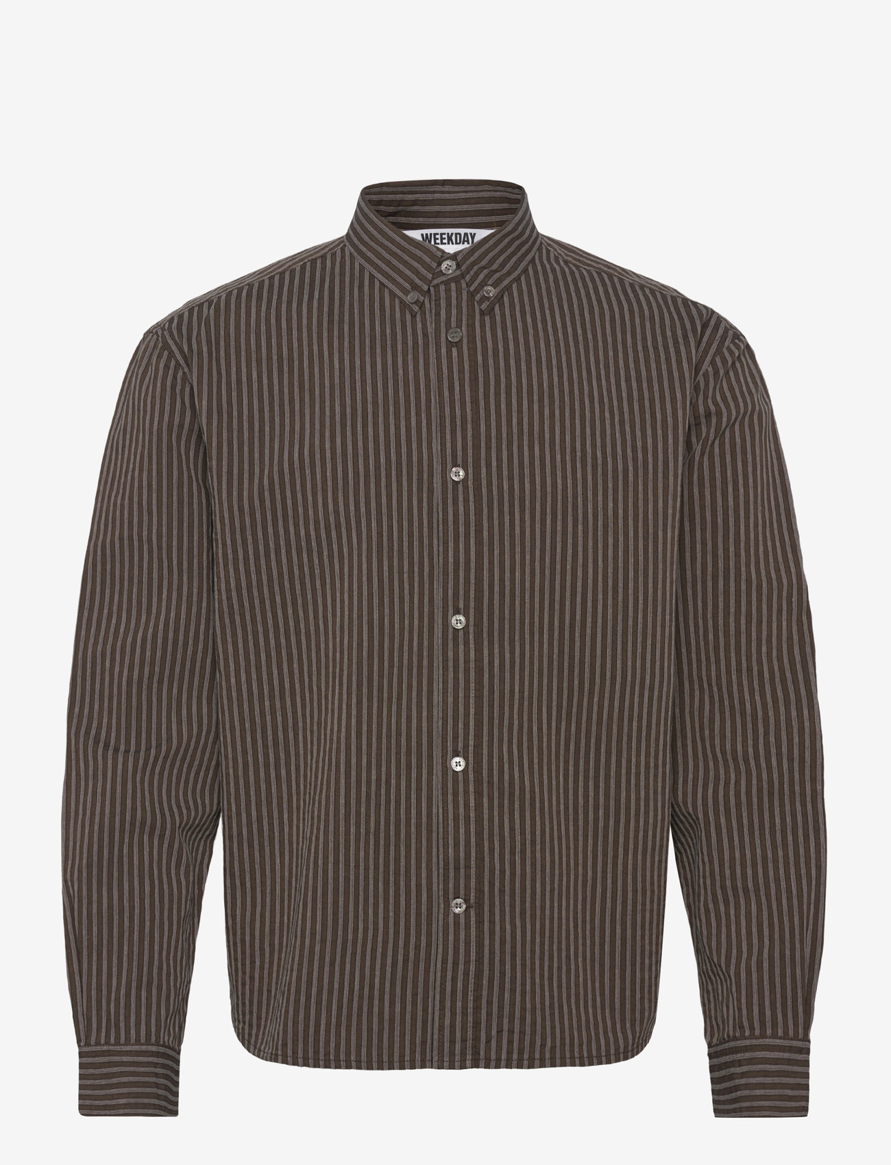 Weekday - Relaxed Striped Button-down Shirt - randiga skjortor - brown stripe - 0