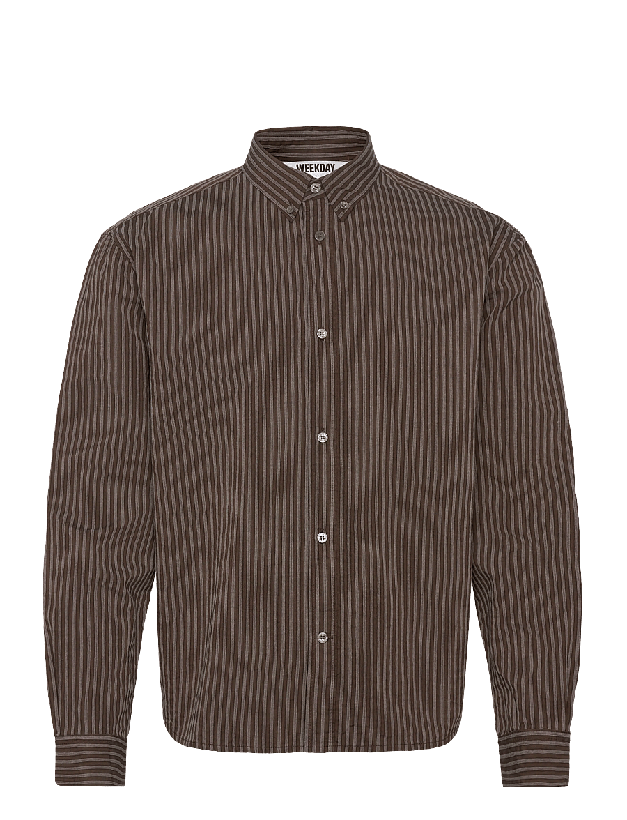 Weekday - Relaxed Striped Button-down Shirt - gestreifte hemden - brown stripe - 0
