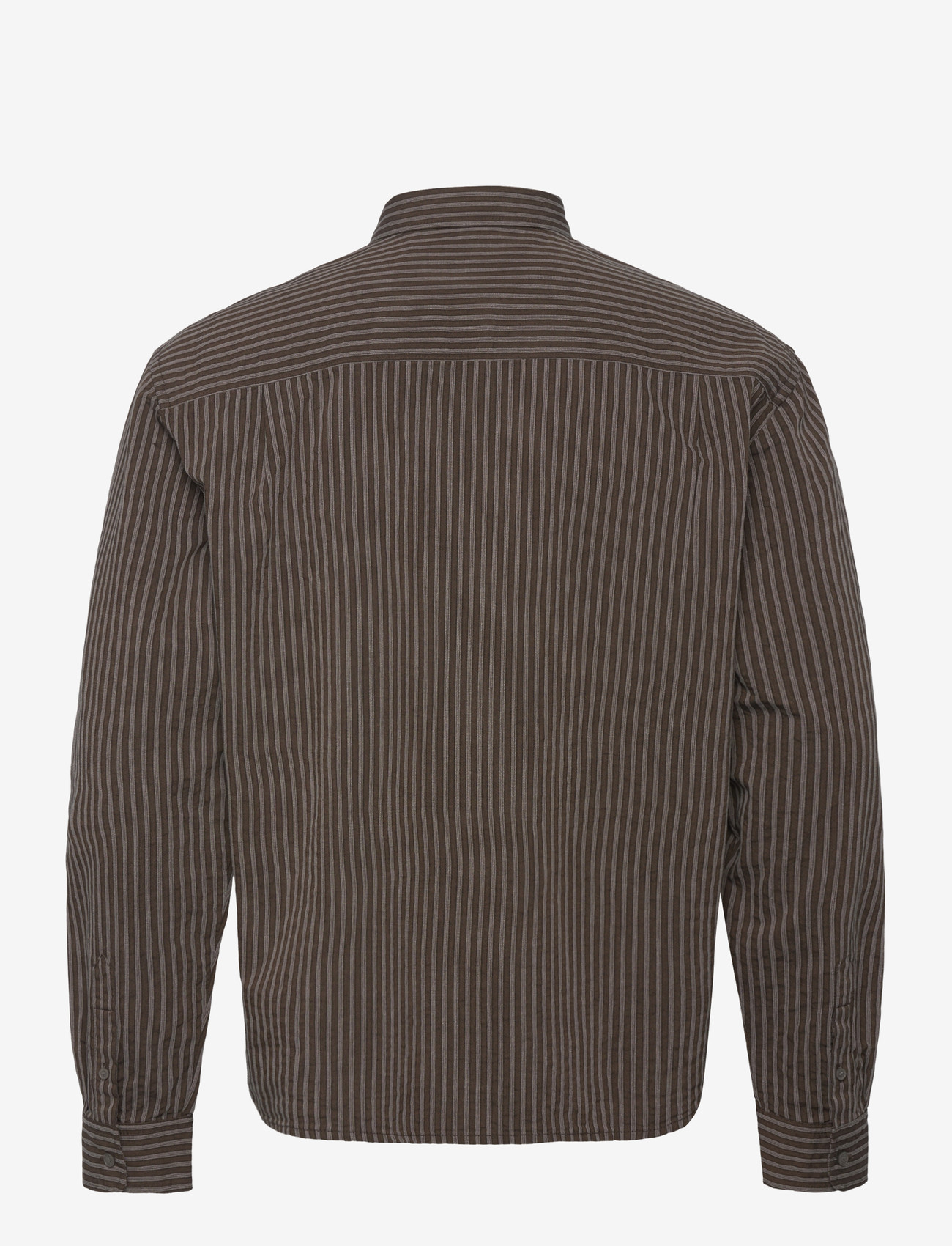 Weekday - Relaxed Striped Button-down Shirt - randiga skjortor - brown stripe - 1
