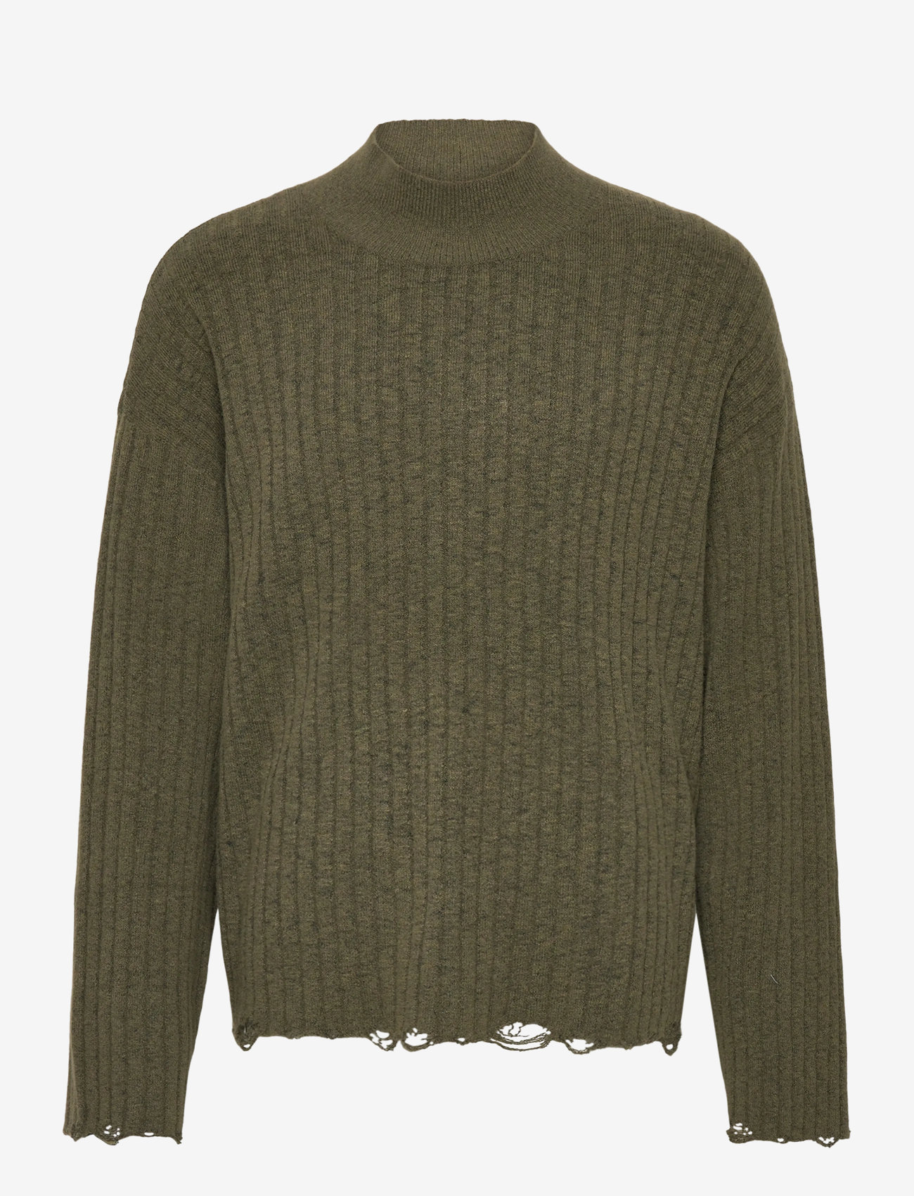 Weekday - Distressed Ribbed Mock-Neck Sweater - rollkragen - khaki green - 0