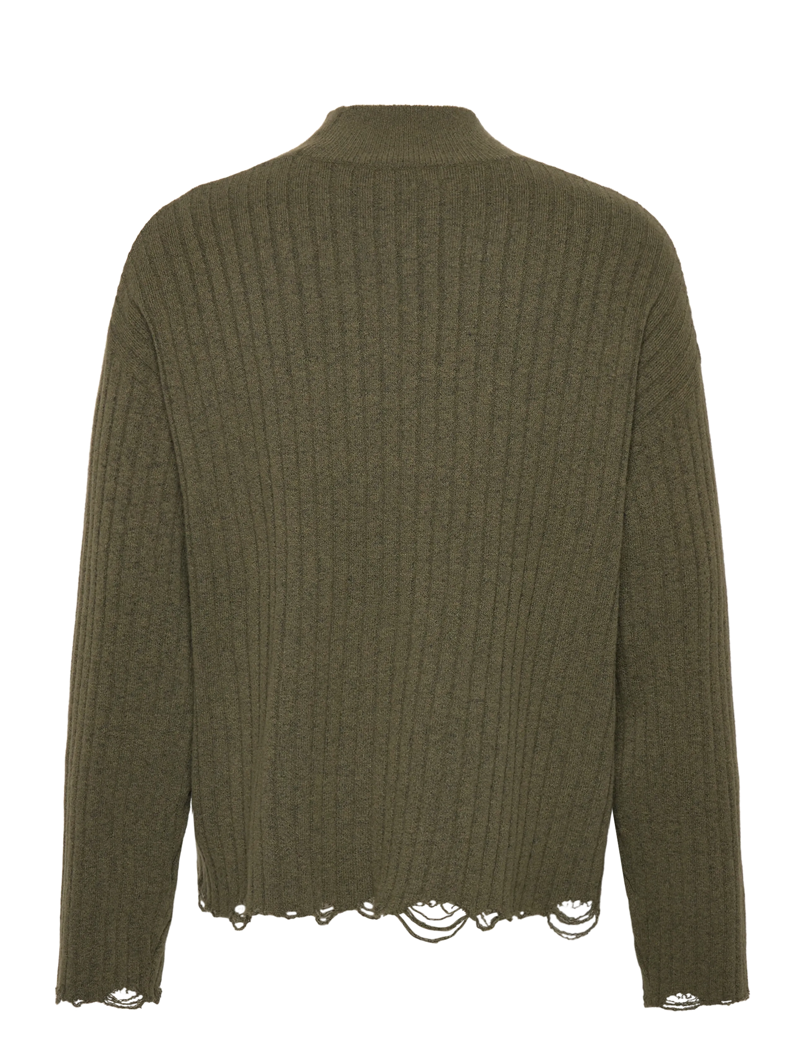 Weekday - Distressed Ribbed Mock-Neck Sweater - polokrage - khaki green - 1