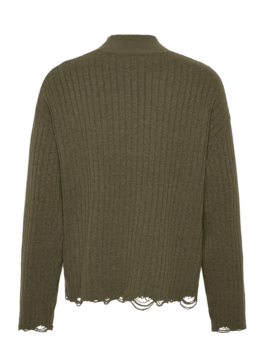 Weekday - Distressed Ribbed Mock-Neck Sweater - rollkragenpullover - khaki green - 1