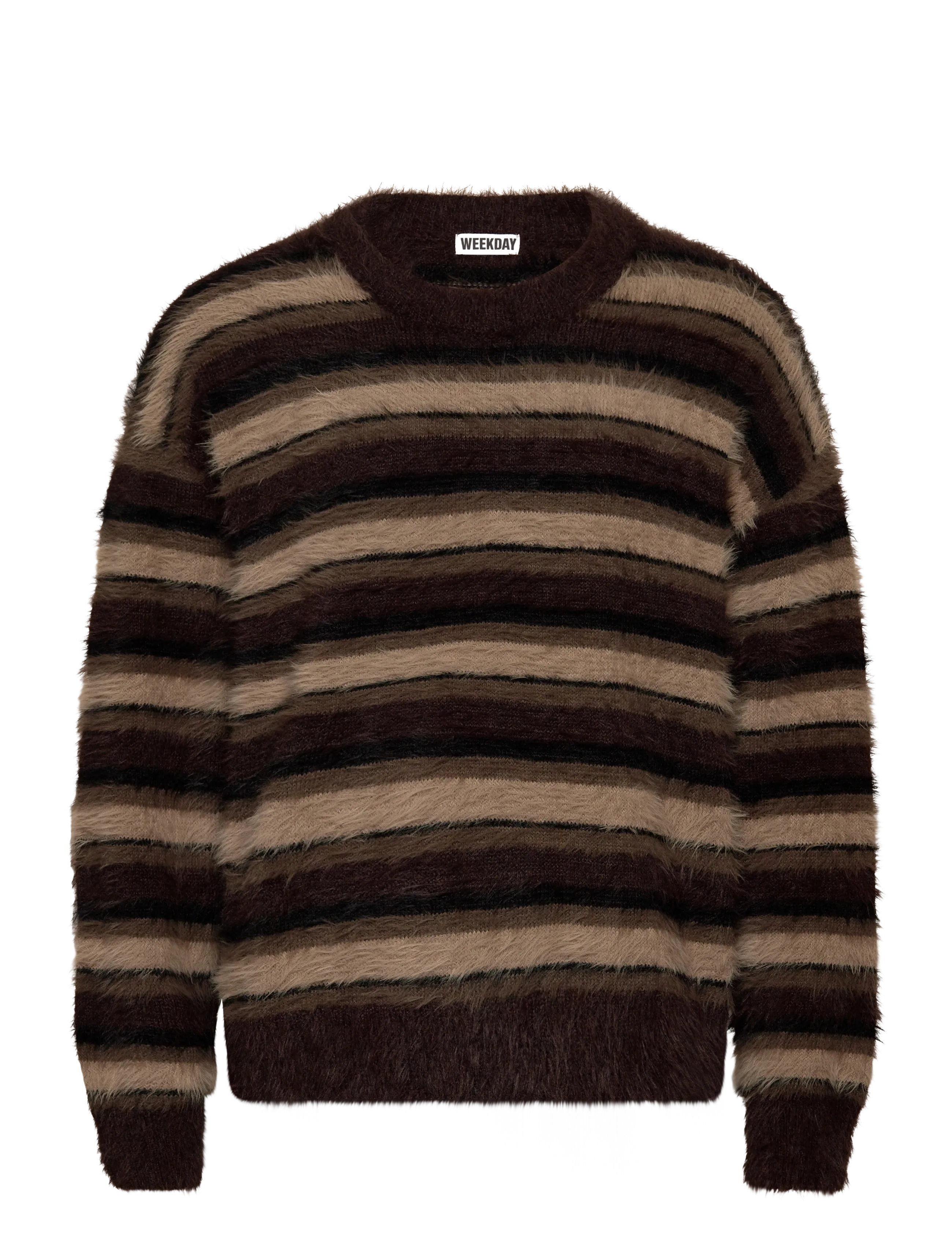 Weekday Relaxed Striped Knitted Sweater, Mænd, Afslappet Pasform Stribet Fluffy Strikket Sweater, Brun, Str: XL