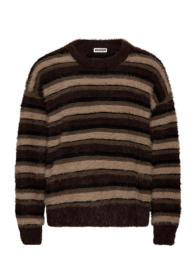 Weekday Relaxed Striped Knitted Sweater - Clothing - BROWN MULTI STRIPE / brown